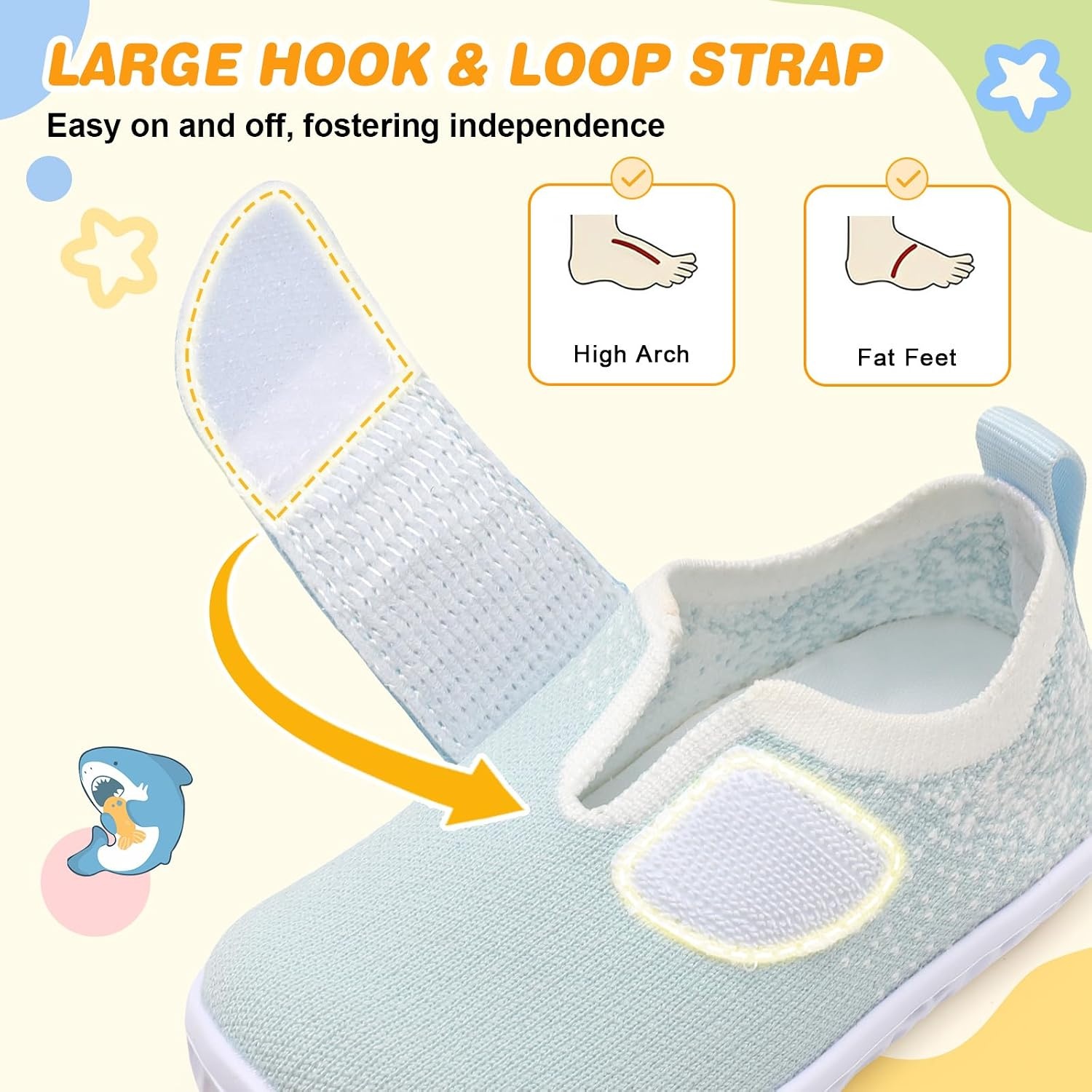 image:imageLRUN Baby Barefoot Walking Shoes Cute Shark Breathable LightweightLight Blue