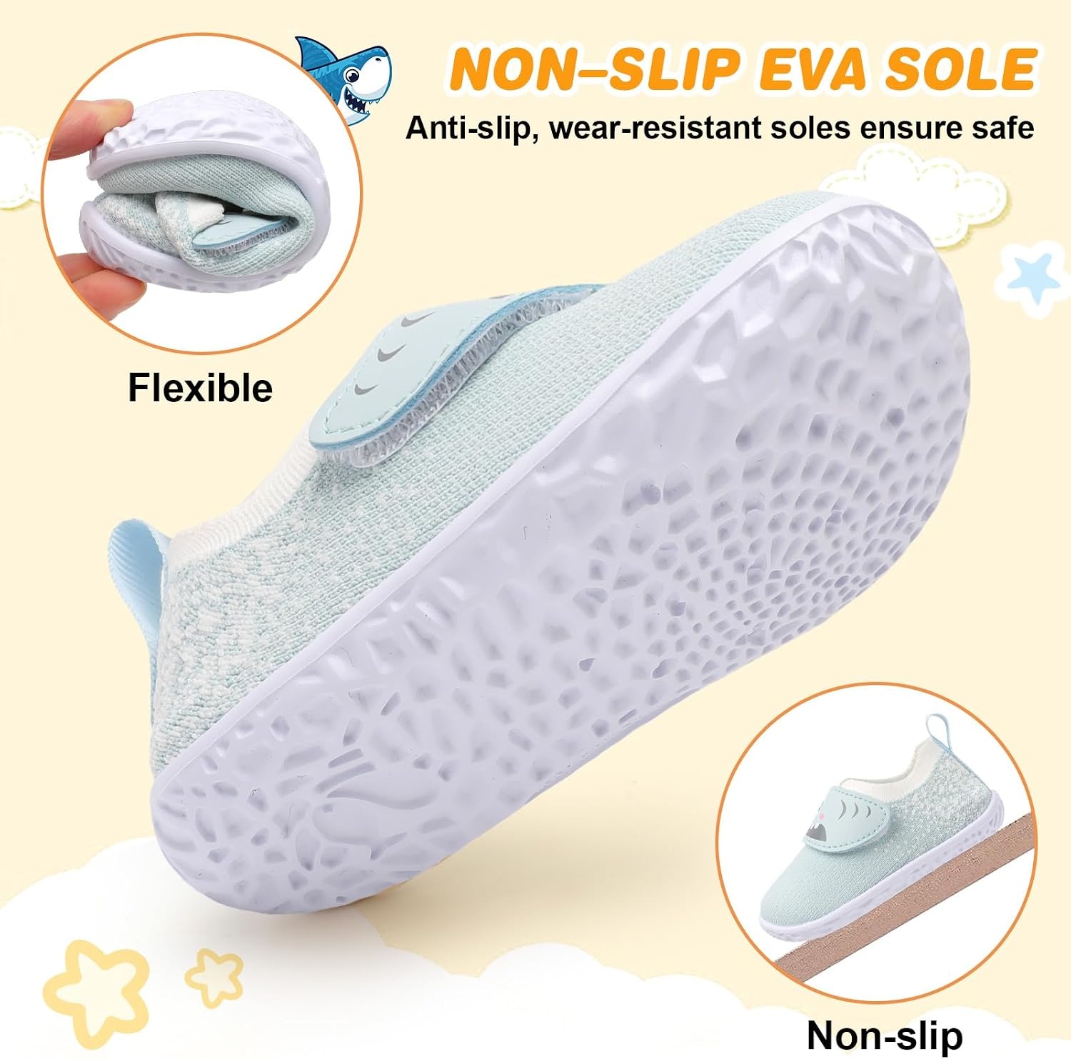 image:imageLRUN Baby Barefoot Walking Shoes Cute Shark Breathable LightweightLight Blue