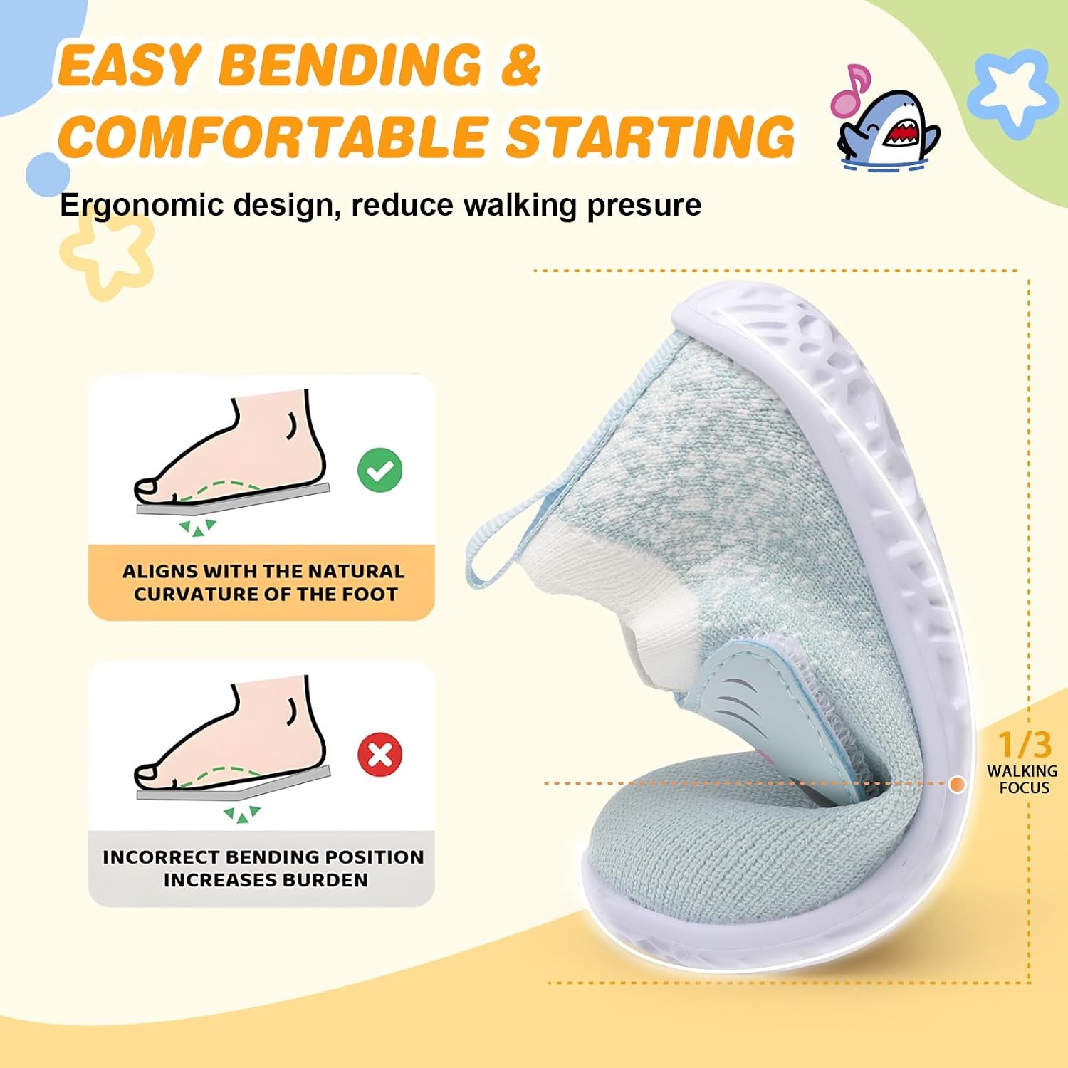 image:imageLRUN Baby Barefoot Walking Shoes Cute Shark Breathable LightweightLight Blue