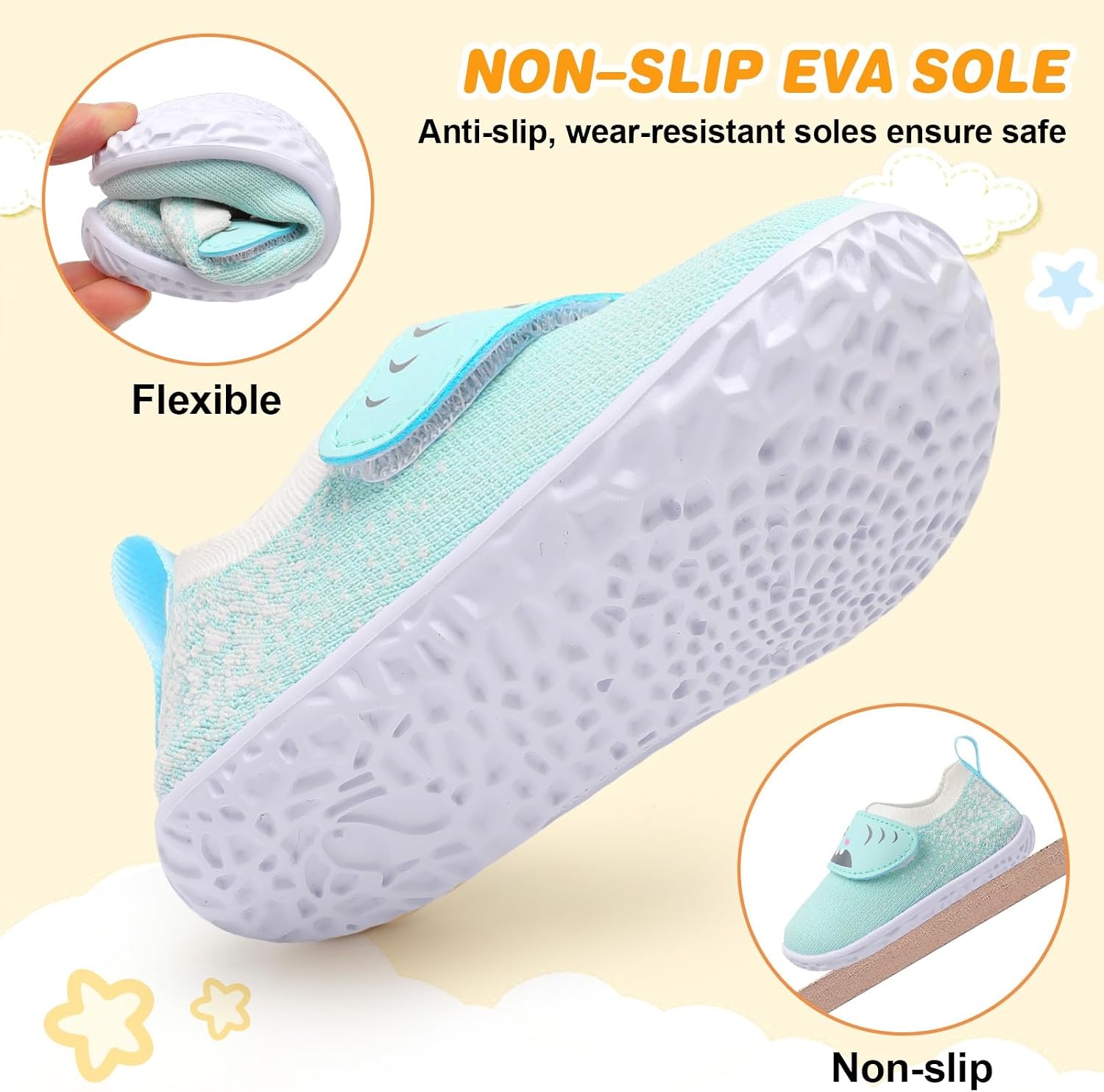 image:imageLRUN Baby Barefoot Walking Shoes Cute Shark Breathable LightweightMint Green