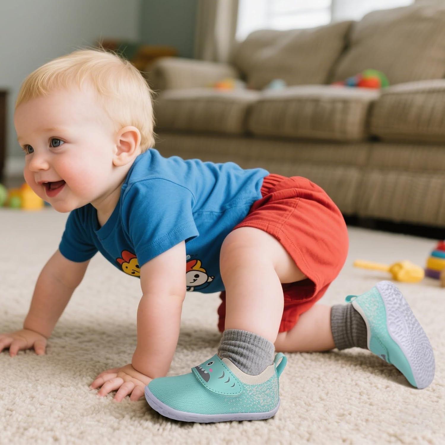 image:imageLRUN Baby Barefoot Walking Shoes Cute Shark Breathable LightweightMint Green