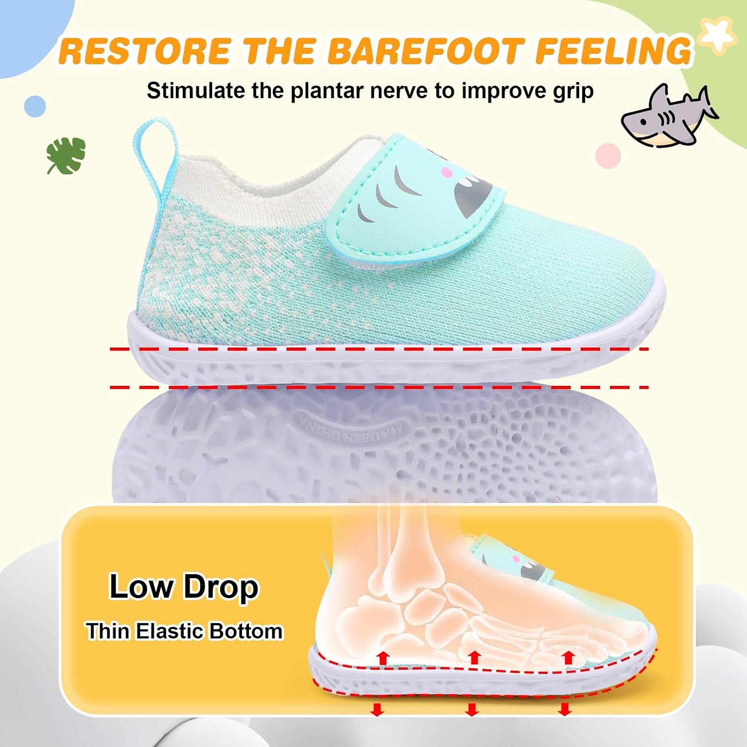 image:imageLRUN Baby Barefoot Walking Shoes Cute Shark Breathable LightweightMint Green