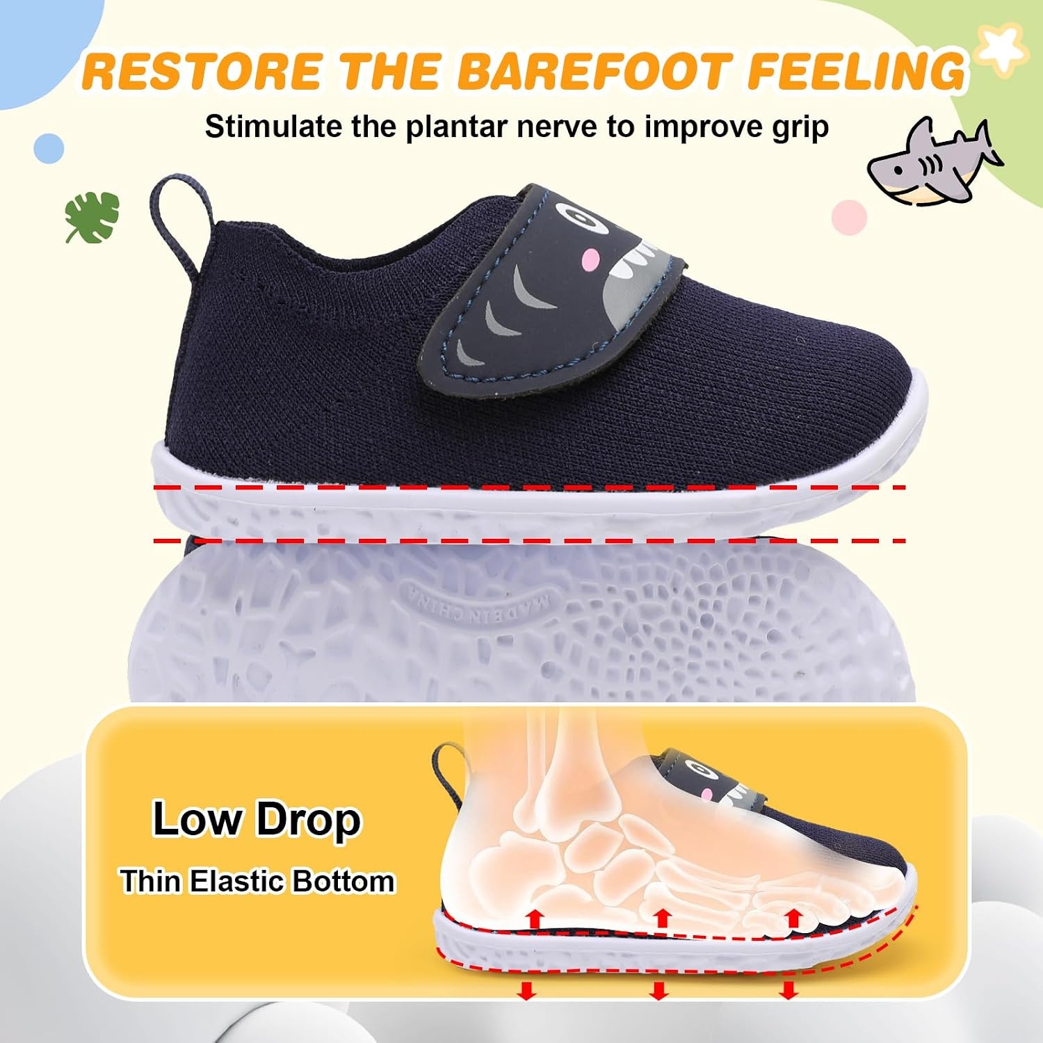 image:imageLRUN Baby Barefoot Walking Shoes Cute Shark Breathable LightweightNavy