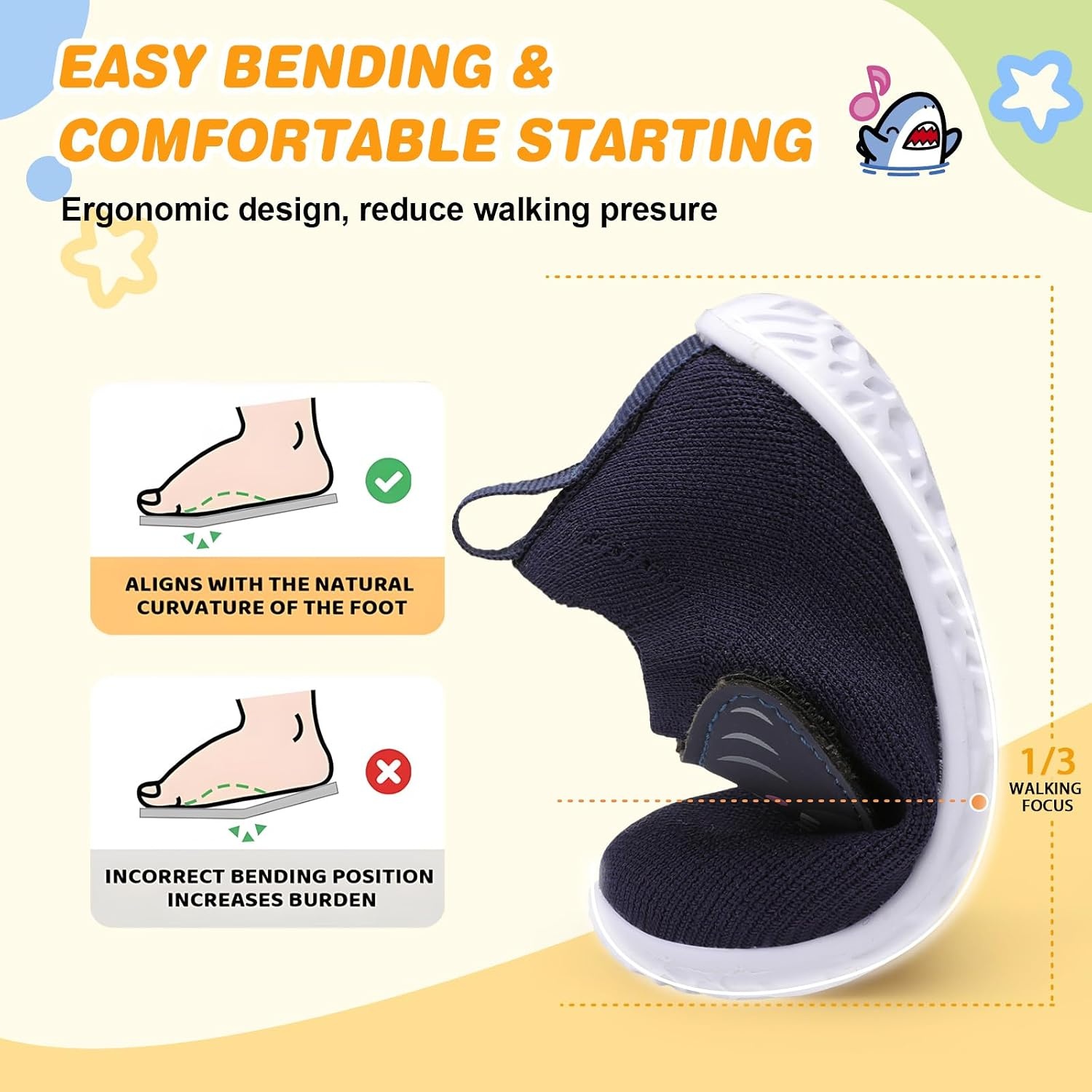 image:imageLRUN Baby Barefoot Walking Shoes Cute Shark Breathable LightweightNavy