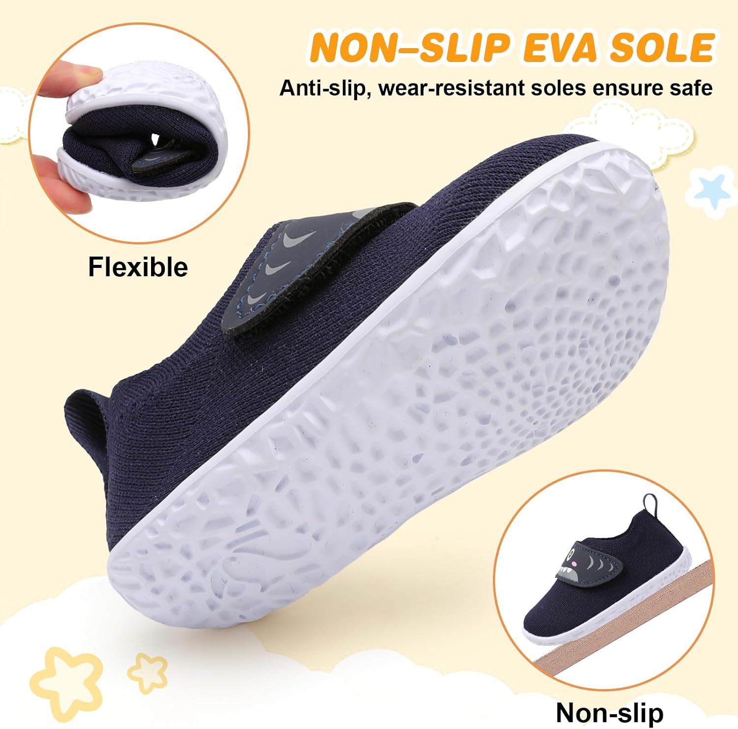 image:imageLRUN Baby Barefoot Walking Shoes Cute Shark Breathable LightweightNavy