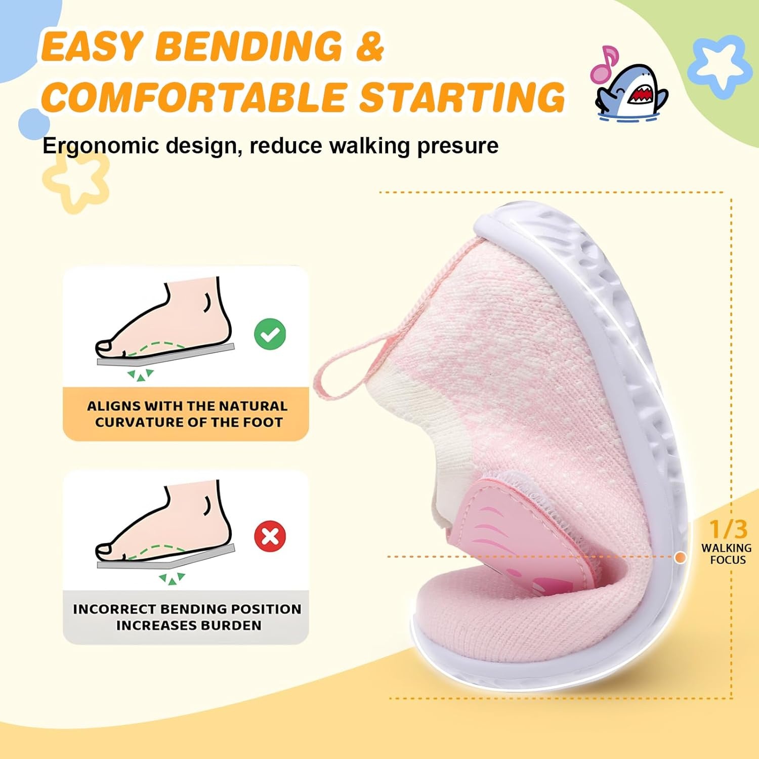 image:imageLRUN Baby Barefoot Walking Shoes Cute Shark Breathable LightweightPink