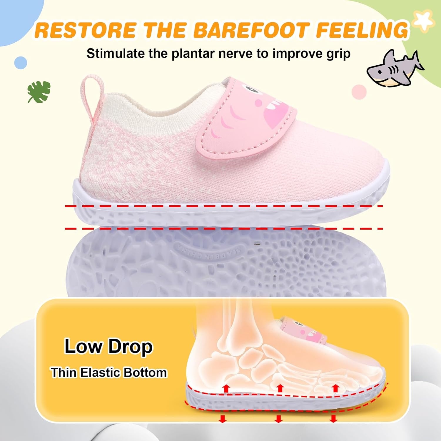 image:imageLRUN Baby Barefoot Walking Shoes Cute Shark Breathable LightweightPink