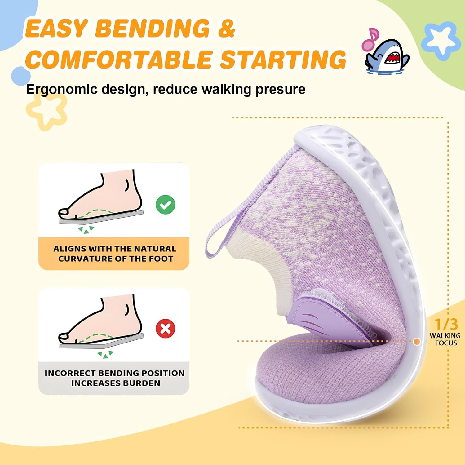 image:imageLRUN Baby Barefoot Walking Shoes Cute Shark Breathable LightweightPurple