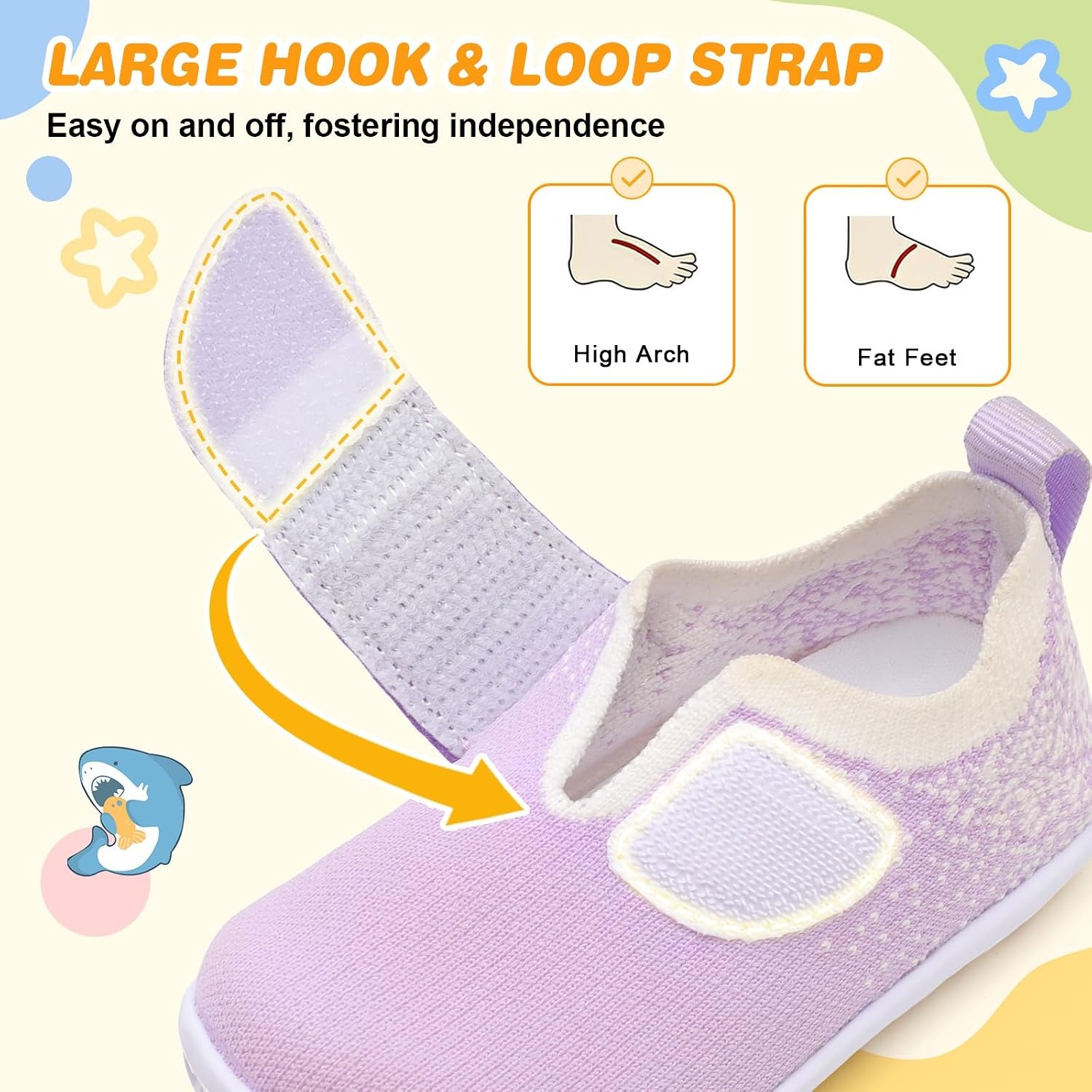 image:imageLRUN Baby Barefoot Walking Shoes Cute Shark Breathable LightweightPurple