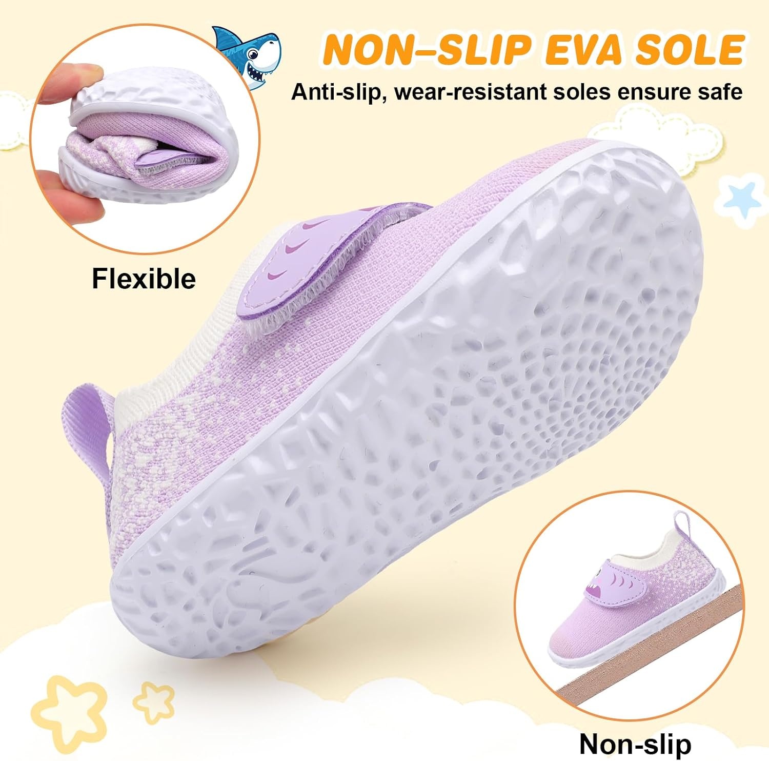 image:imageLRUN Baby Barefoot Walking Shoes Cute Shark Breathable LightweightPurple