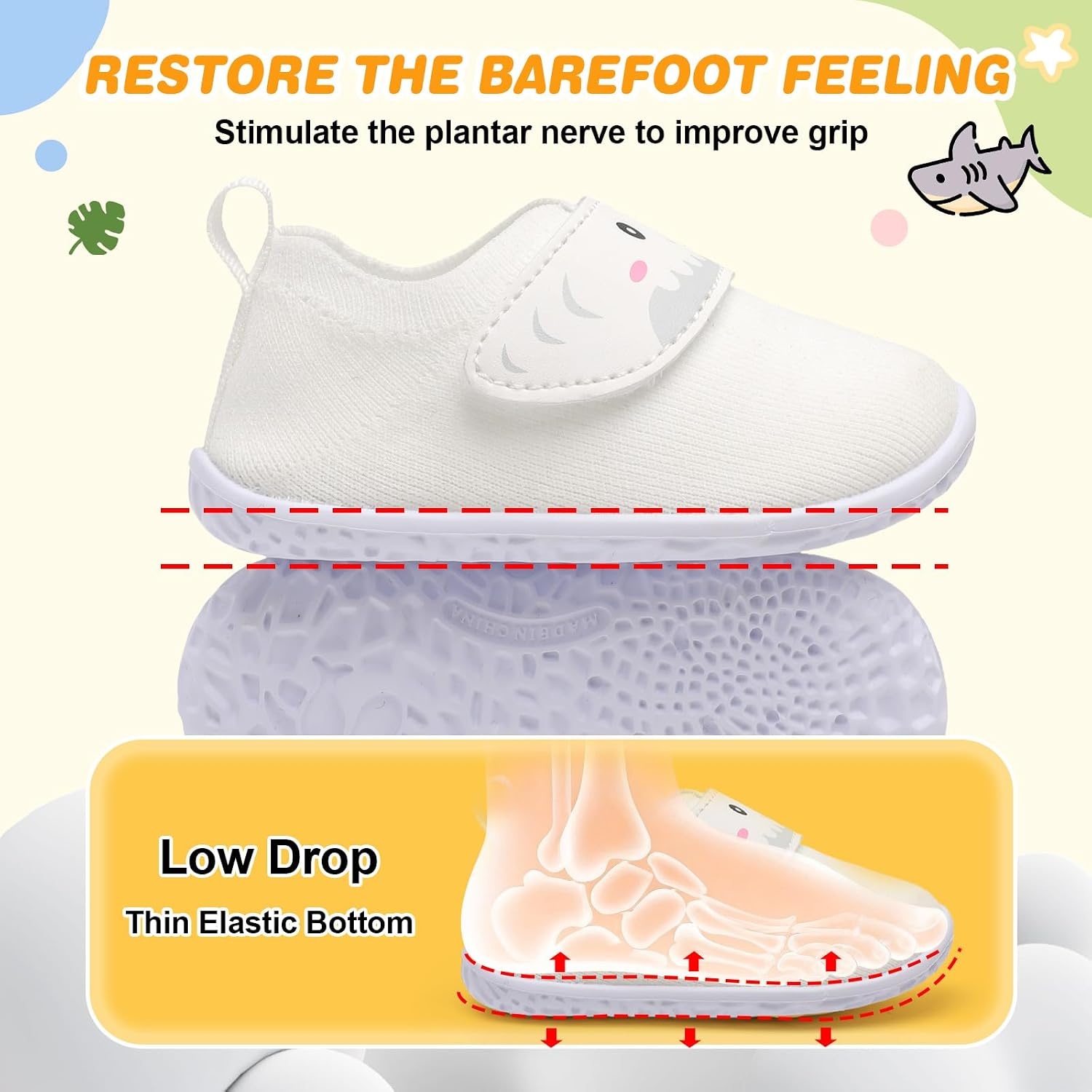 image:imageLRUN Baby Barefoot Walking Shoes Cute Shark Breathable LightweightWhite