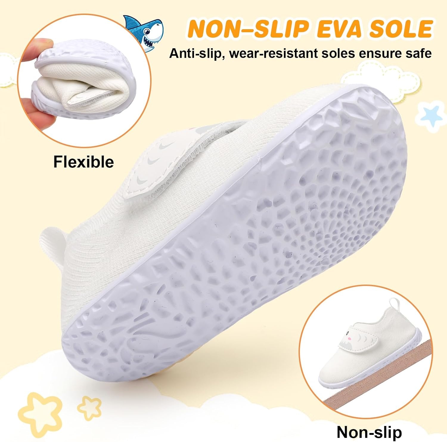 image:imageLRUN Baby Barefoot Walking Shoes Cute Shark Breathable LightweightWhite