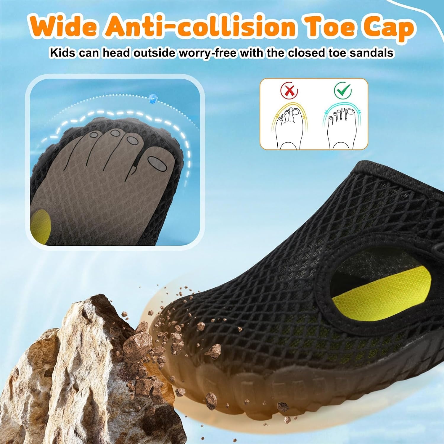 image:imageLRUN Kids ClosedToe Water Sandals Adjustable Sport Shoes NonSlip Rubber Sole Swim Beach Shoes for Toddler Little Kid Boys GirlsBlack