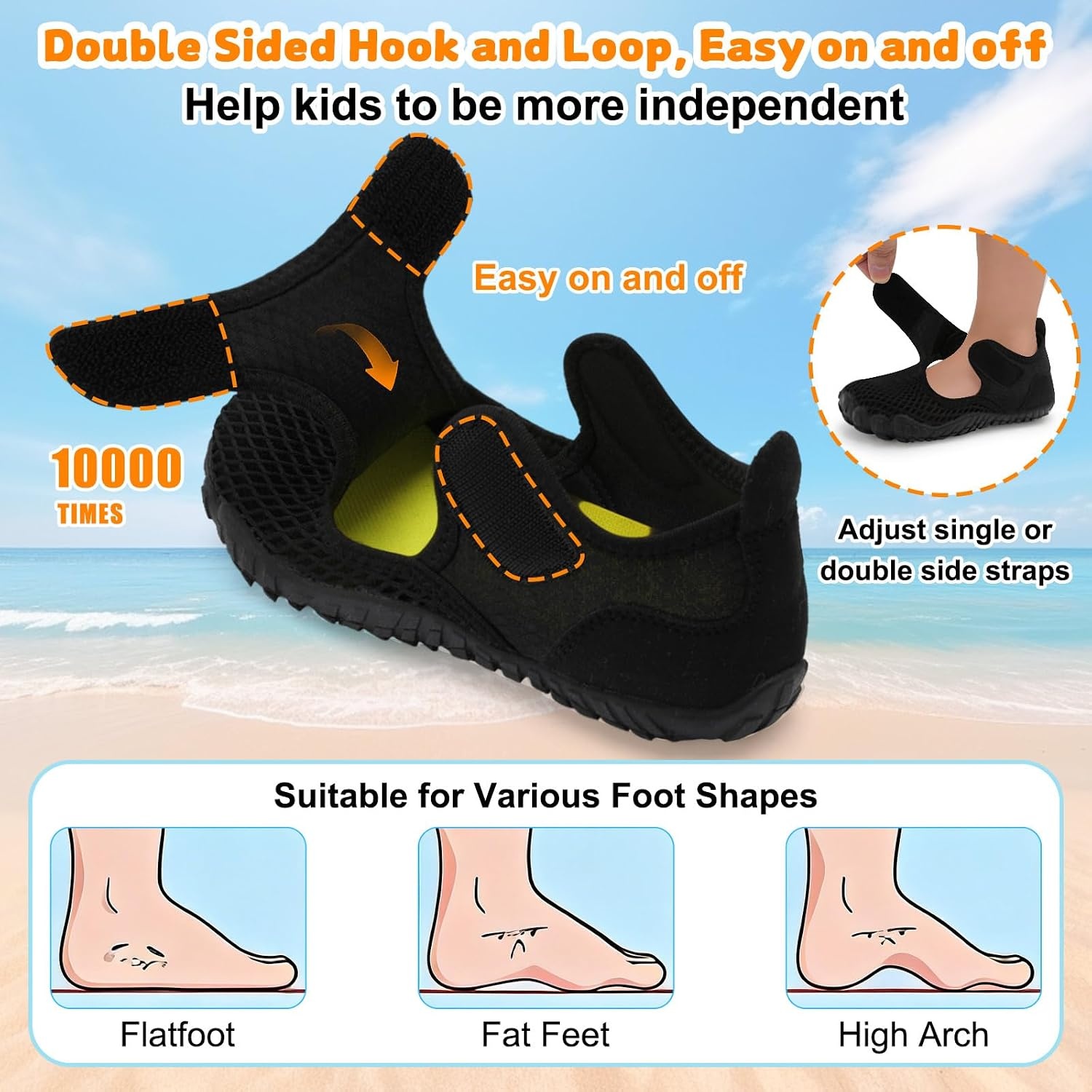 image:imageLRUN Kids ClosedToe Water Sandals Adjustable Sport Shoes NonSlip Rubber Sole Swim Beach Shoes for Toddler Little Kid Boys GirlsBlack