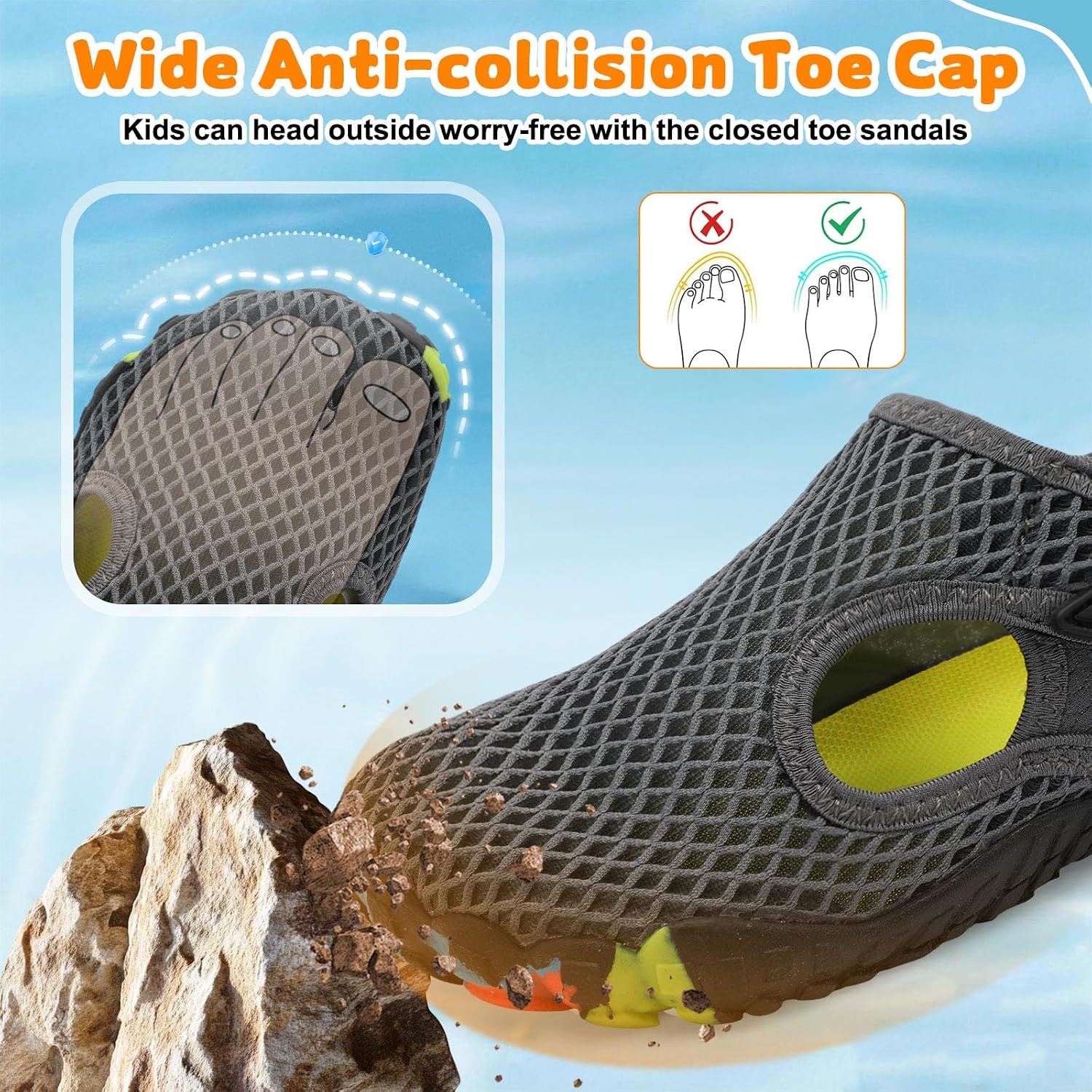 image:imageLRUN Kids ClosedToe Water Sandals Adjustable Sport Shoes NonSlip Rubber Sole Swim Beach Shoes for Toddler Little Kid Boys GirlsDark Grey