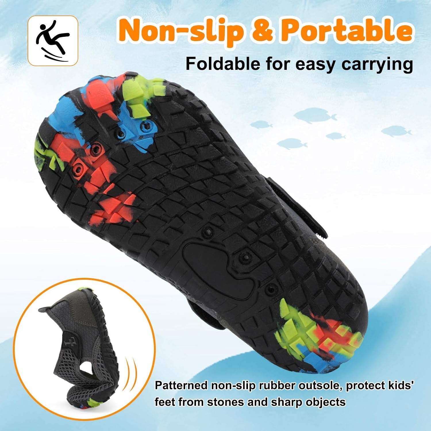 image:imageLRUN Kids ClosedToe Water Sandals Adjustable Sport Shoes NonSlip Rubber Sole Swim Beach Shoes for Toddler Little Kid Boys GirlsDark Grey