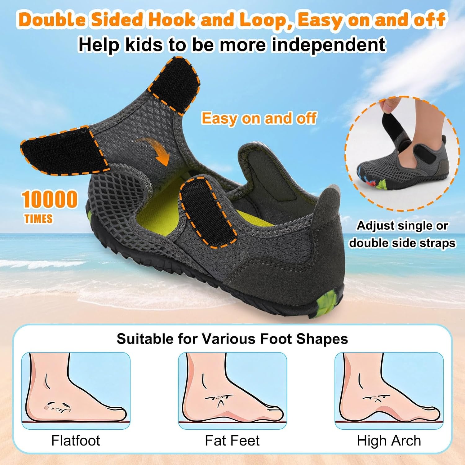 image:imageLRUN Kids ClosedToe Water Sandals Adjustable Sport Shoes NonSlip Rubber Sole Swim Beach Shoes for Toddler Little Kid Boys GirlsDark Grey