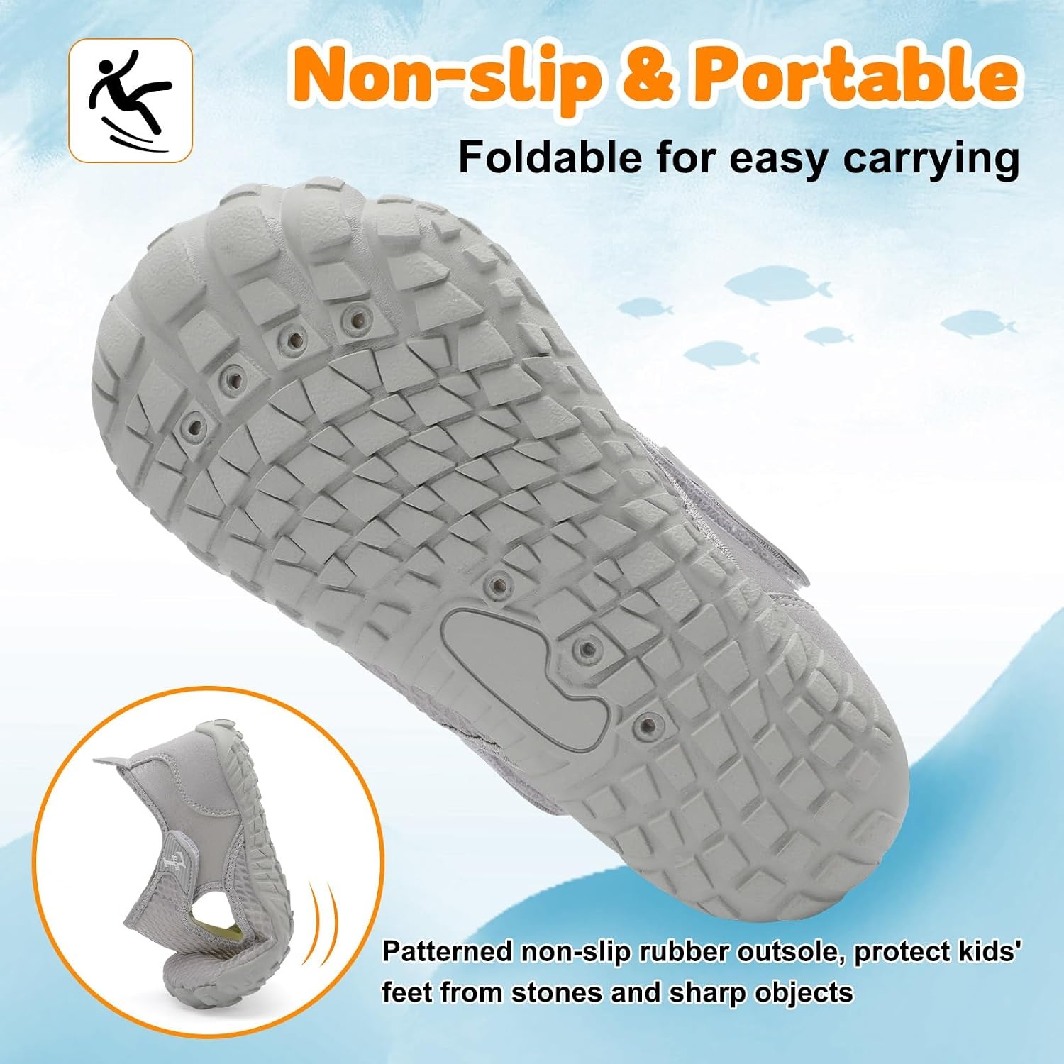image:imageLRUN Kids ClosedToe Water Sandals Adjustable Sport Shoes NonSlip Rubber Sole Swim Beach Shoes for Toddler Little Kid Boys GirlsLight Grey