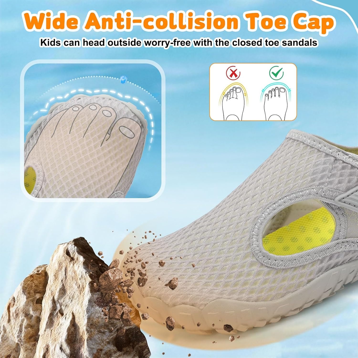 image:imageLRUN Kids ClosedToe Water Sandals Adjustable Sport Shoes NonSlip Rubber Sole Swim Beach Shoes for Toddler Little Kid Boys GirlsLight Grey