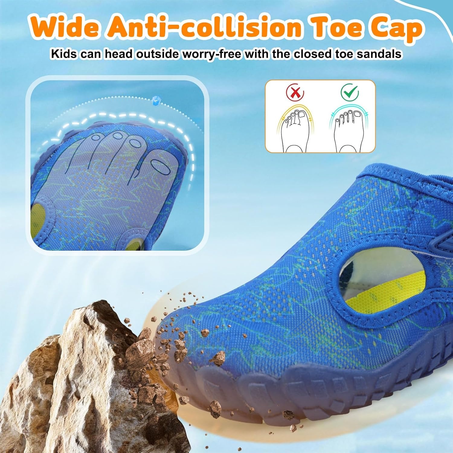 image:imageLRUN Kids ClosedToe Water Sandals Adjustable Sport Shoes NonSlip Rubber Sole Swim Beach Shoes for Toddler Little Kid Boys GirlsNavy