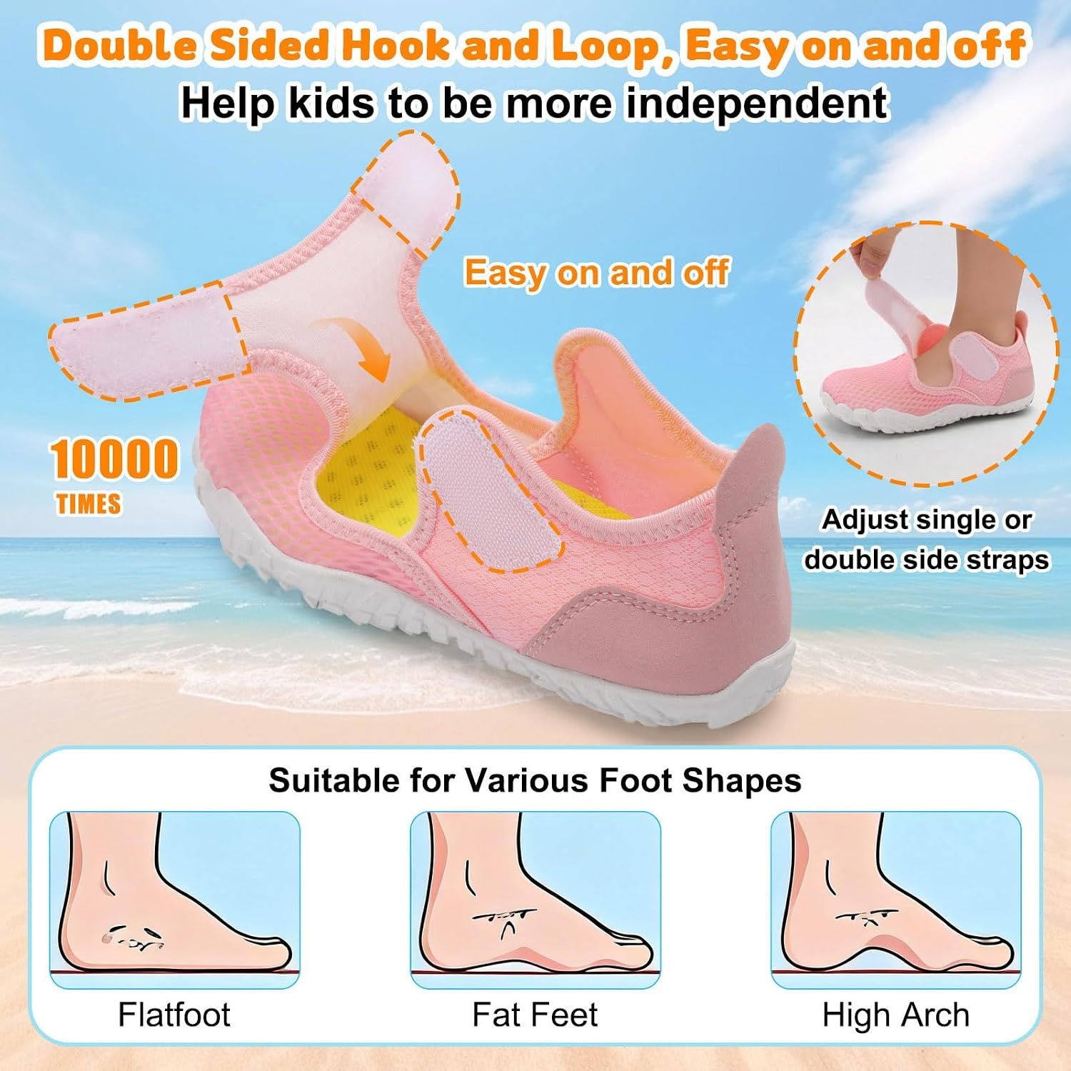 image:imageLRUN Kids ClosedToe Water Sandals Adjustable Sport Shoes NonSlip Rubber Sole Swim Beach Shoes for Toddler Little Kid Boys GirlsPink