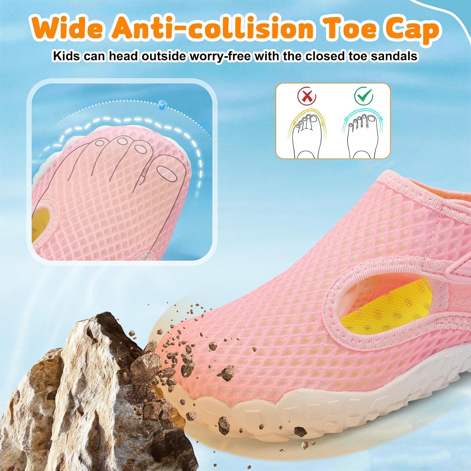 image:imageLRUN Kids ClosedToe Water Sandals Adjustable Sport Shoes NonSlip Rubber Sole Swim Beach Shoes for Toddler Little Kid Boys GirlsPink