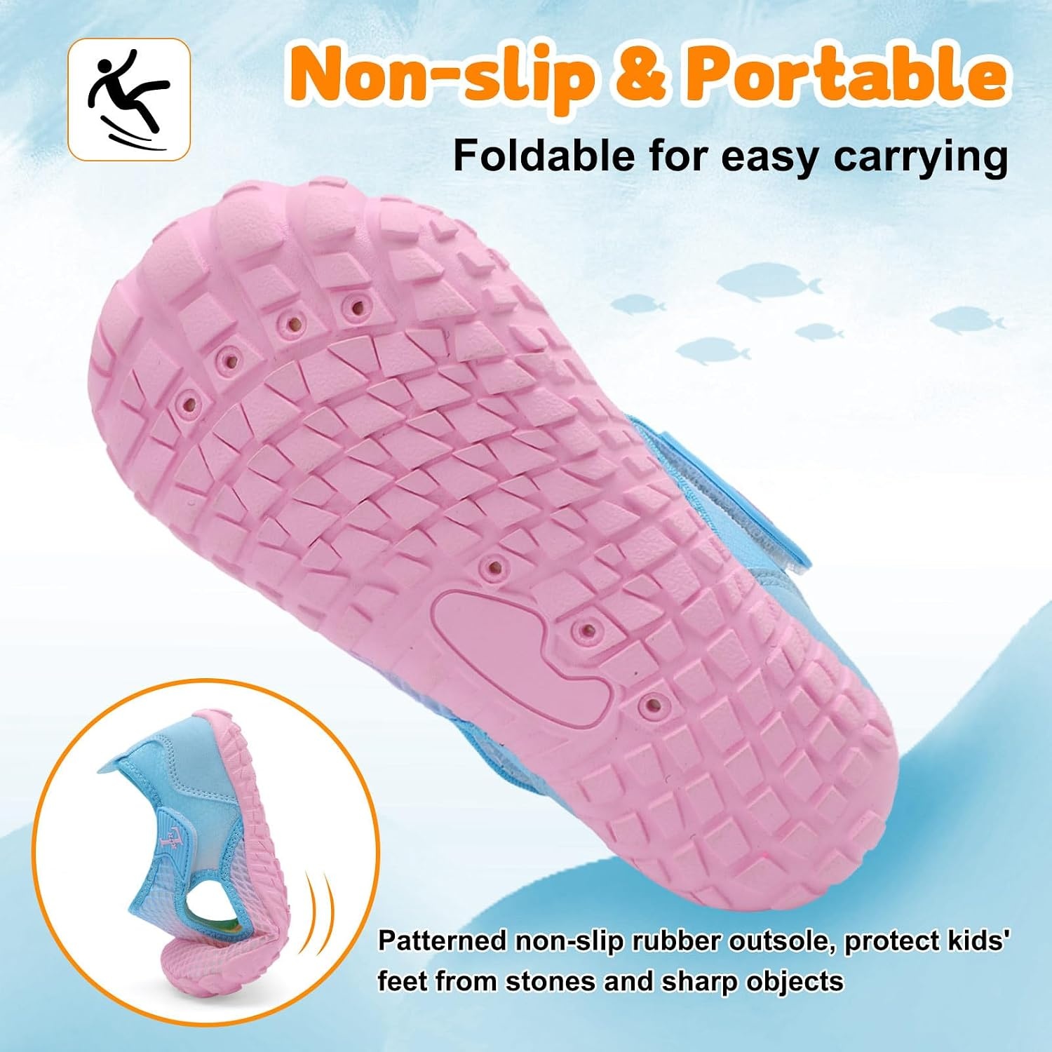 image:imageLRUN Kids ClosedToe Water Sandals Adjustable Sport Shoes NonSlip Rubber Sole Swim Beach Shoes for Toddler Little Kid Boys GirlsPurple Blue