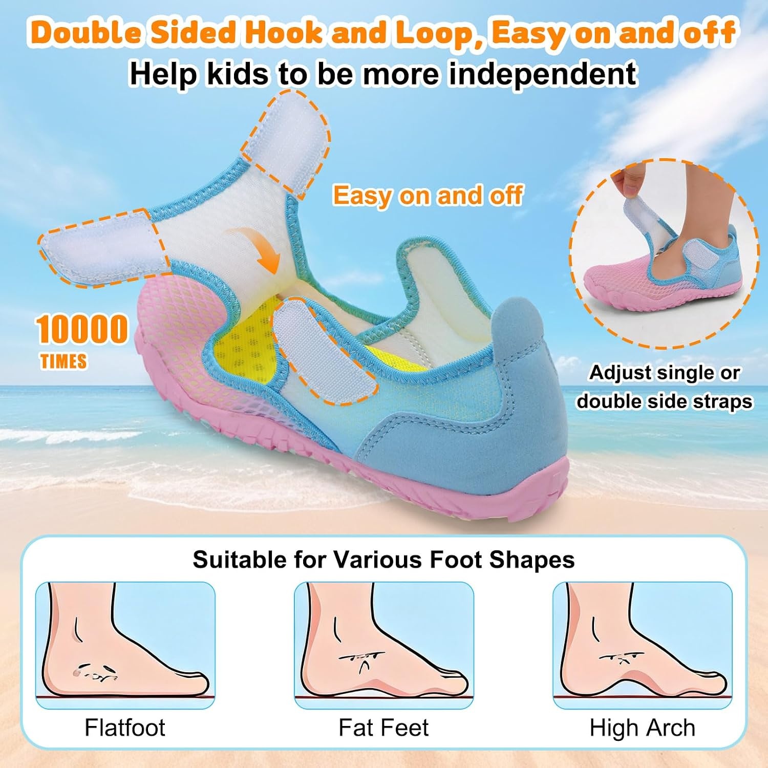 image:imageLRUN Kids ClosedToe Water Sandals Adjustable Sport Shoes NonSlip Rubber Sole Swim Beach Shoes for Toddler Little Kid Boys GirlsPurple Blue