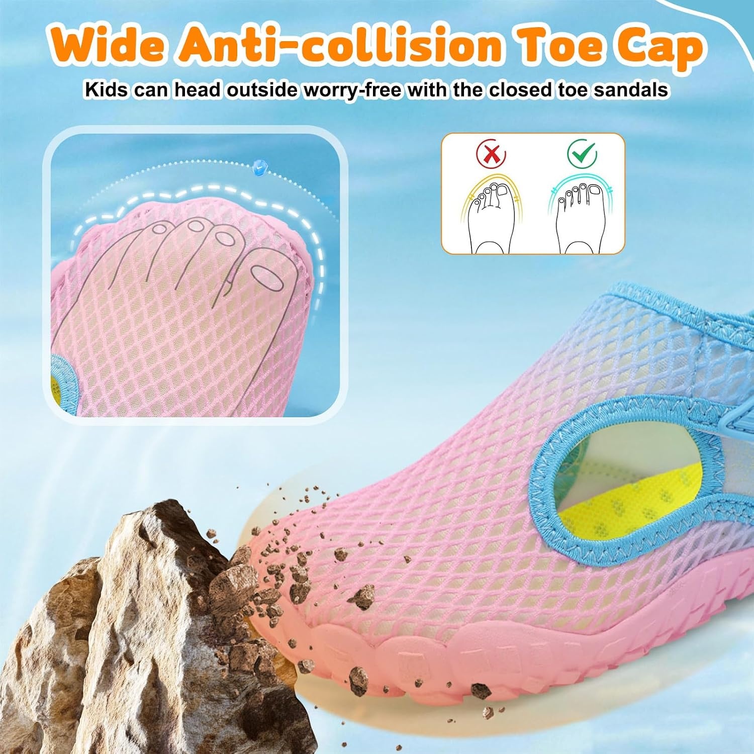 image:imageLRUN Kids ClosedToe Water Sandals Adjustable Sport Shoes NonSlip Rubber Sole Swim Beach Shoes for Toddler Little Kid Boys GirlsPurple Blue