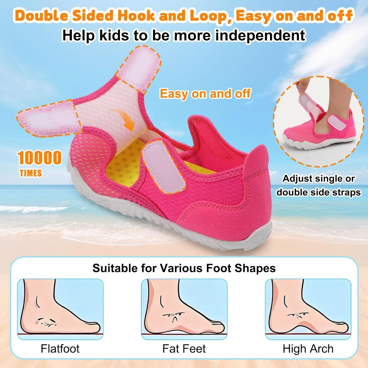 image:imageLRUN Kids ClosedToe Water Sandals Adjustable Sport Shoes NonSlip Rubber Sole Swim Beach Shoes for Toddler Little Kid Boys GirlsRose Red