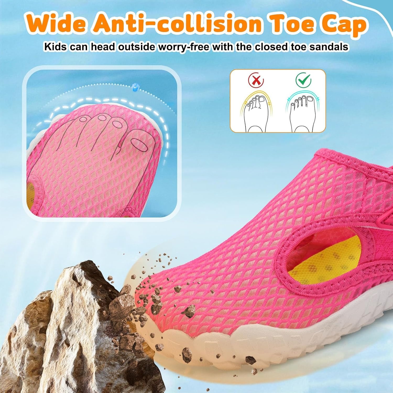 image:imageLRUN Kids ClosedToe Water Sandals Adjustable Sport Shoes NonSlip Rubber Sole Swim Beach Shoes for Toddler Little Kid Boys GirlsRose Red