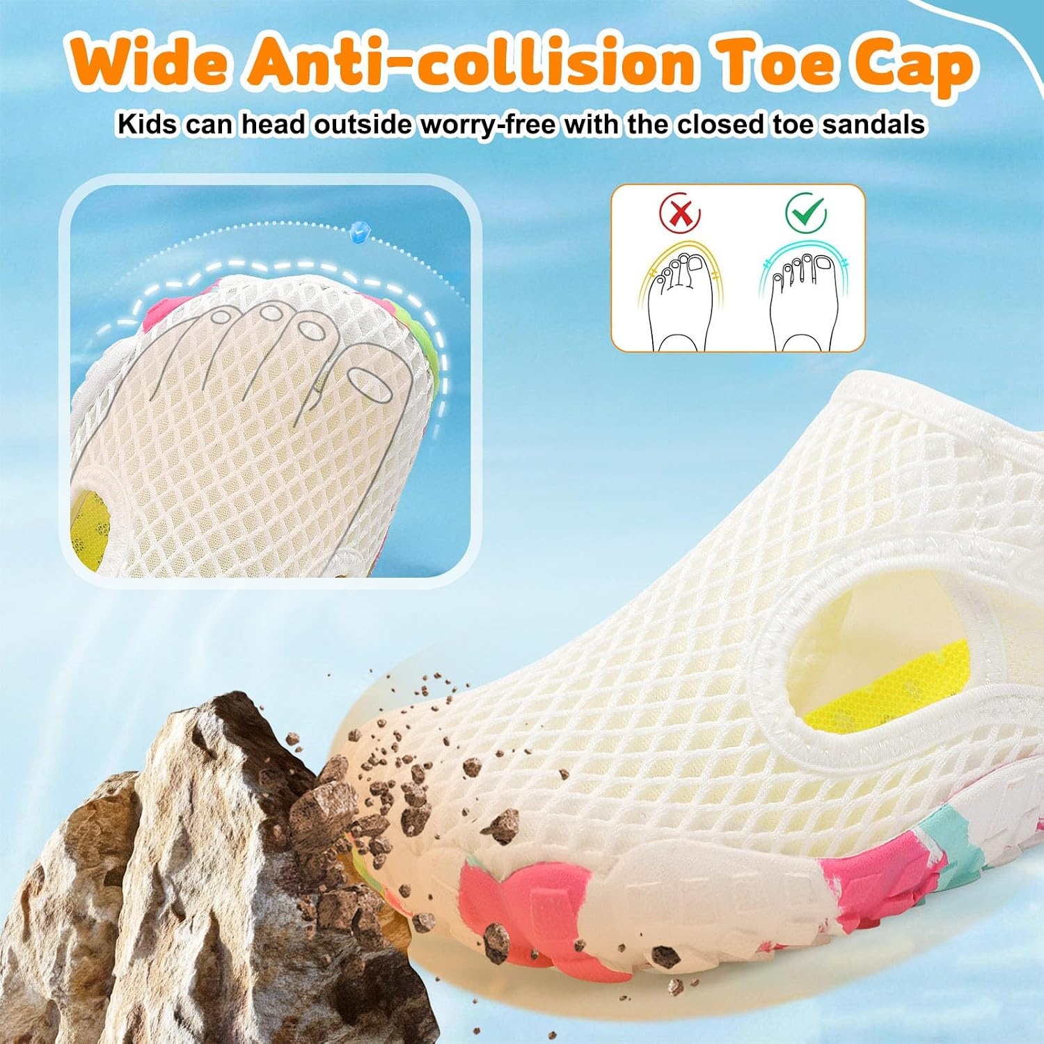image:imageLRUN Kids ClosedToe Water Sandals Adjustable Sport Shoes NonSlip Rubber Sole Swim Beach Shoes for Toddler Little Kid Boys GirlsWhite