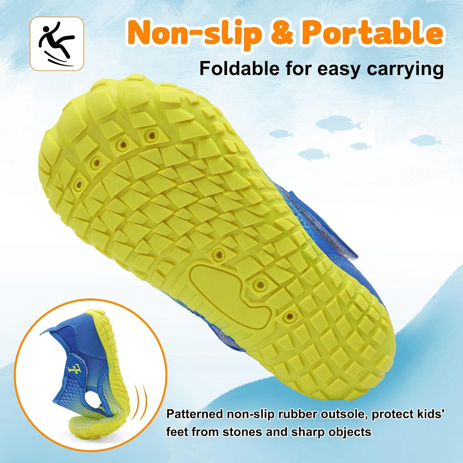 image:imageLRUN Kids ClosedToe Water Sandals Adjustable Sport Shoes NonSlip Rubber Sole Swim Beach Shoes for Toddler Little Kid Boys GirlsYellow Navy