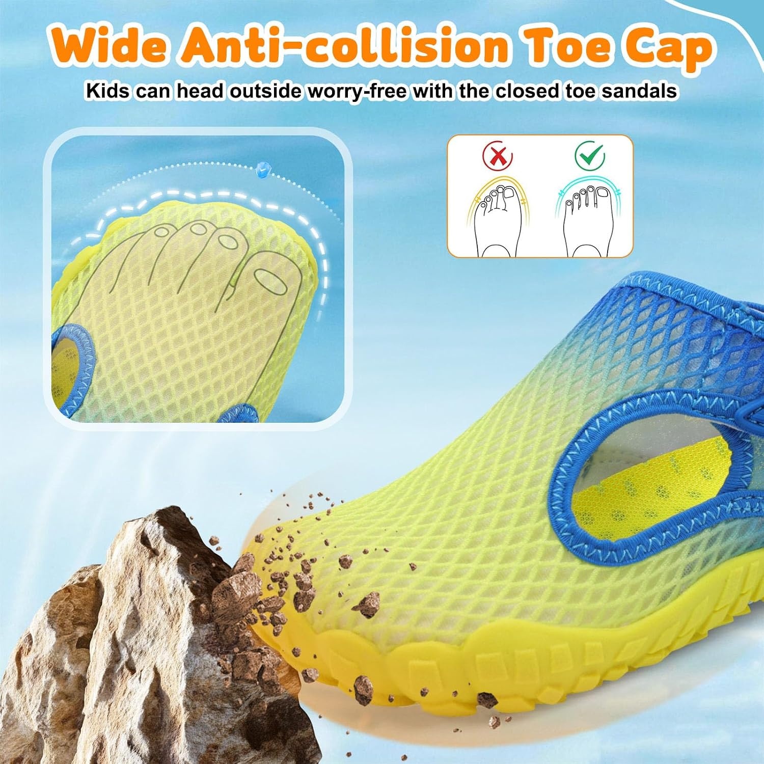 image:imageLRUN Kids ClosedToe Water Sandals Adjustable Sport Shoes NonSlip Rubber Sole Swim Beach Shoes for Toddler Little Kid Boys GirlsYellow Navy