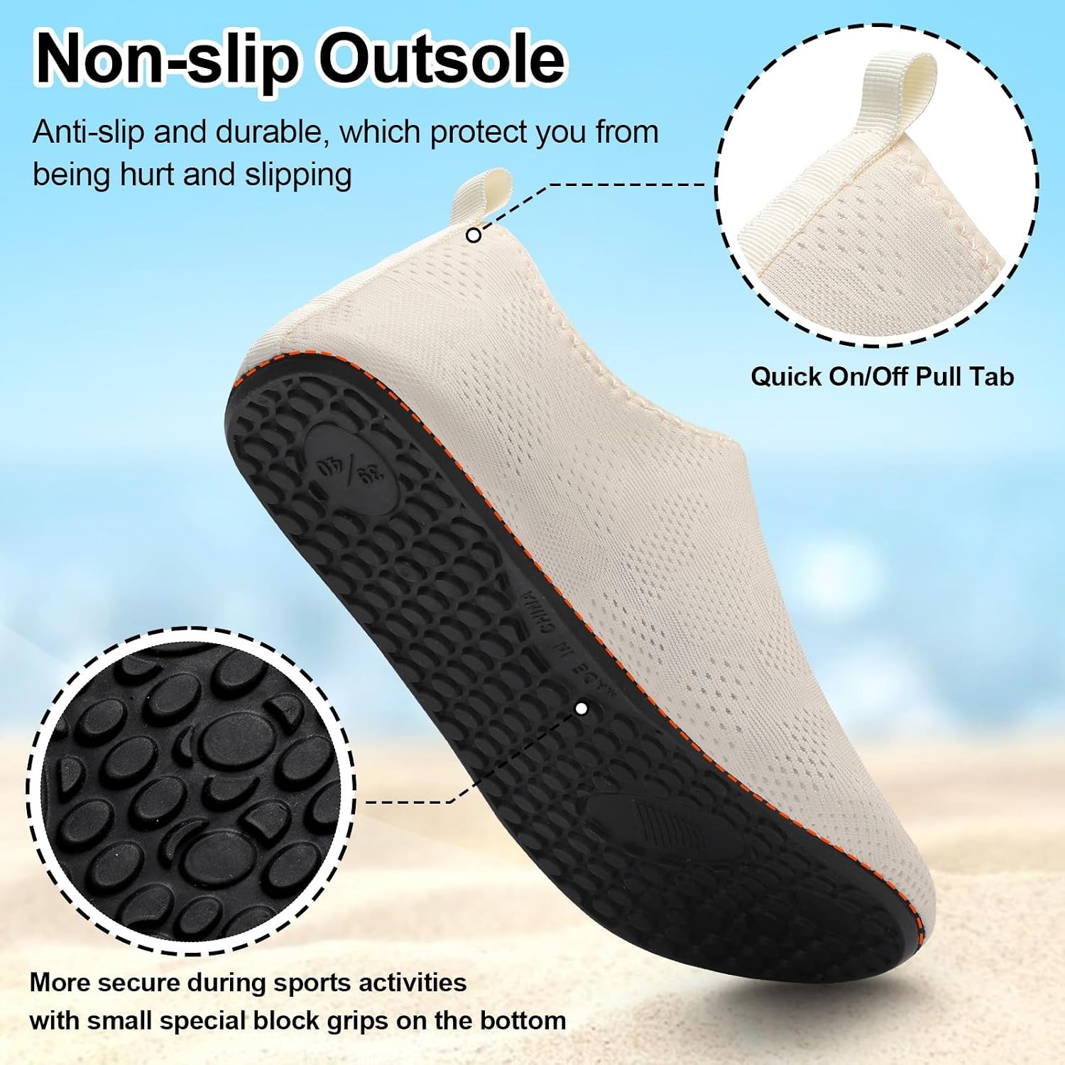image:imageLRUN Mens Womens Quick Dry Barefoot Water Shoes NonSlip Beach Pool Shoes Breathable Surf Kayak Yoga SneakersBeige