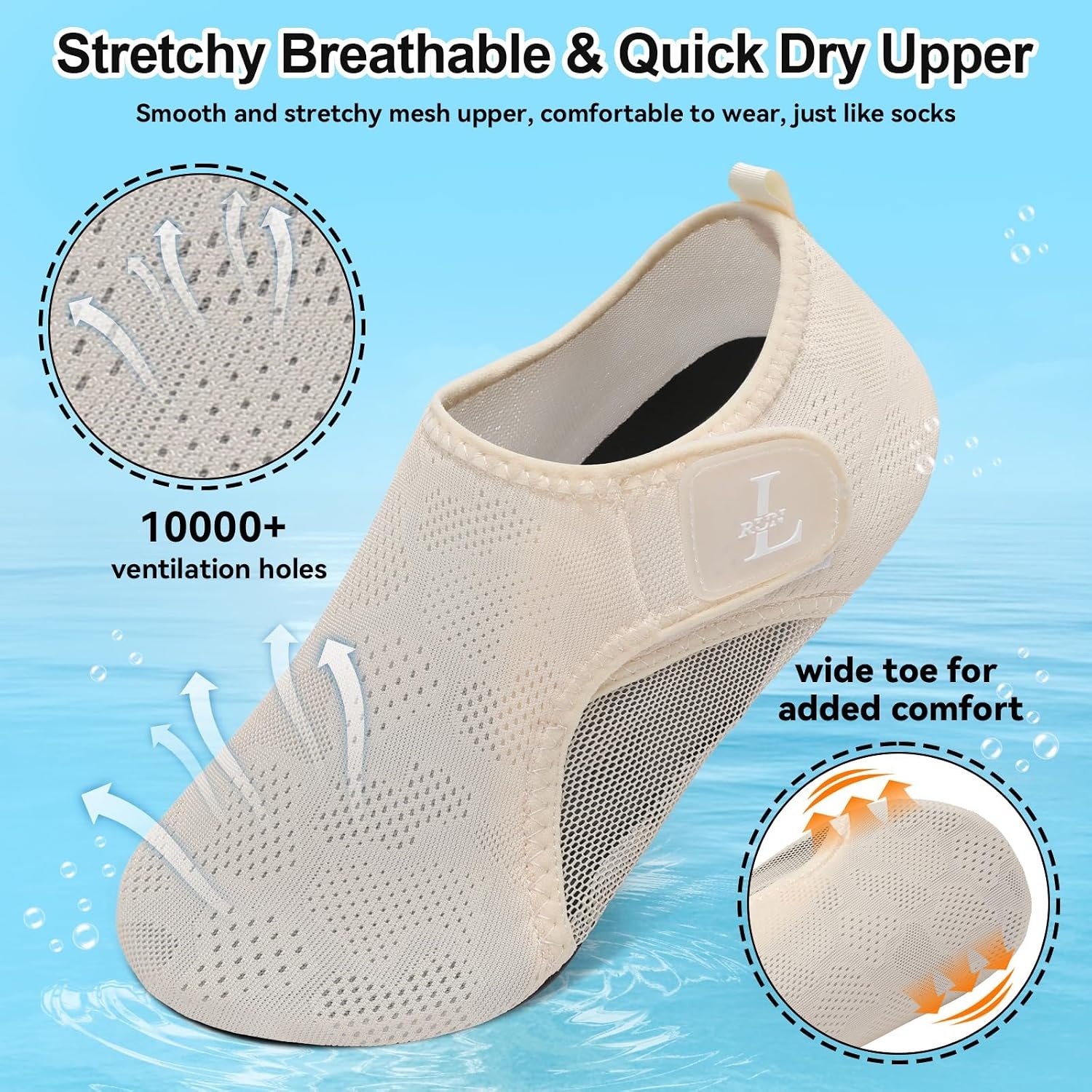image:imageLRUN Mens Womens Quick Dry Barefoot Water Shoes NonSlip Beach Pool Shoes Breathable Surf Kayak Yoga SneakersBeige