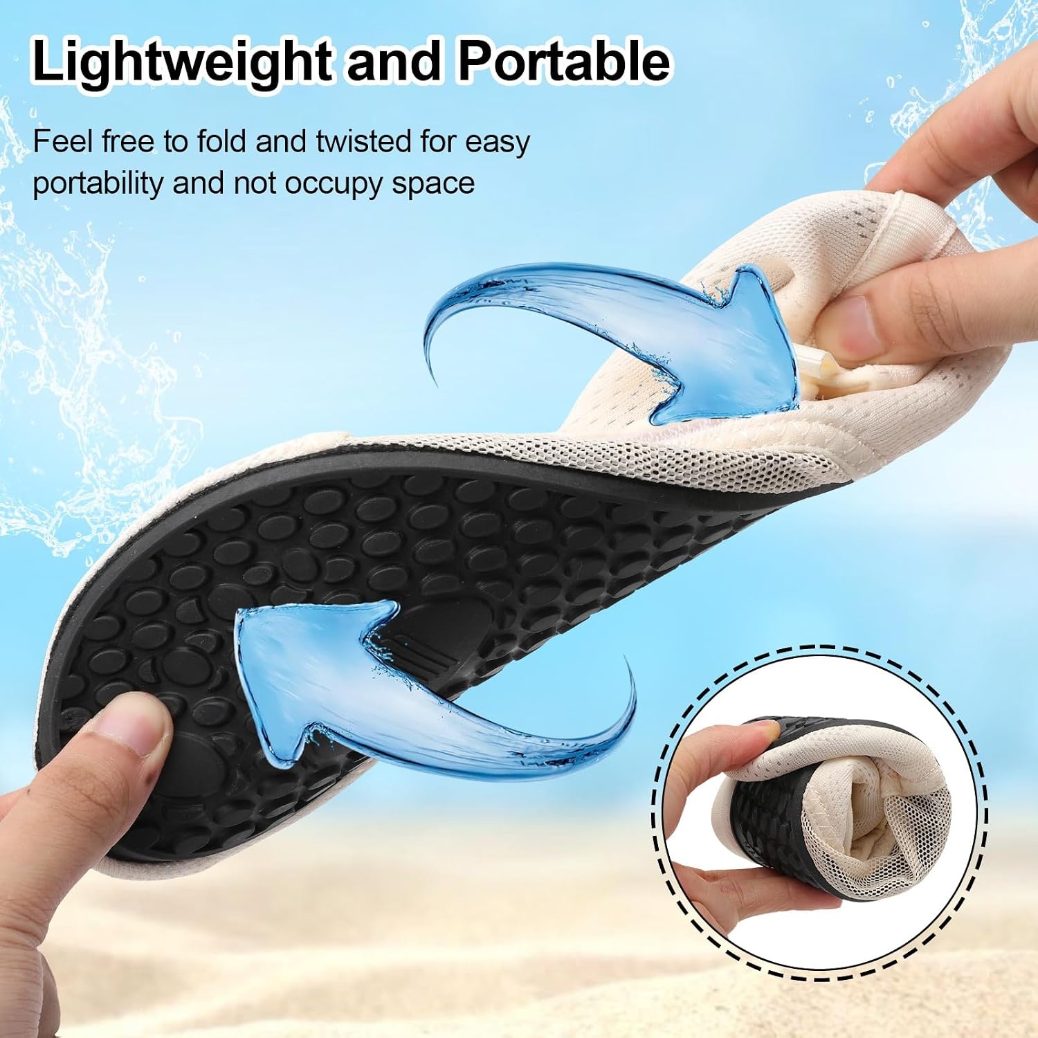 image:imageLRUN Mens Womens Quick Dry Barefoot Water Shoes NonSlip Beach Pool Shoes Breathable Surf Kayak Yoga SneakersBeige