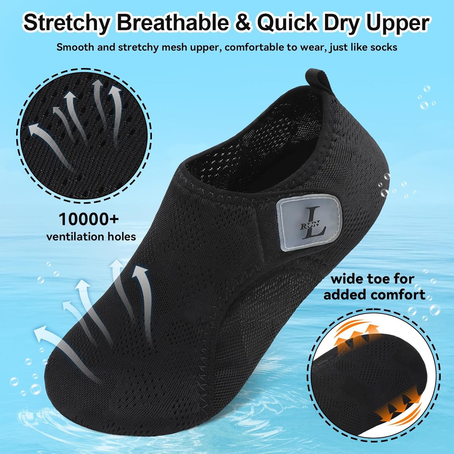 image:imageLRUN Mens Womens Quick Dry Barefoot Water Shoes NonSlip Beach Pool Shoes Breathable Surf Kayak Yoga SneakersBlack