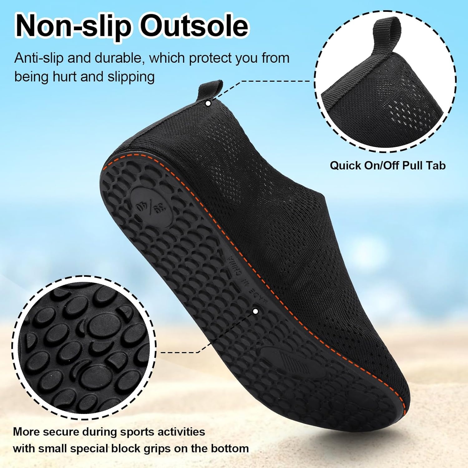 image:imageLRUN Mens Womens Quick Dry Barefoot Water Shoes NonSlip Beach Pool Shoes Breathable Surf Kayak Yoga SneakersBlack