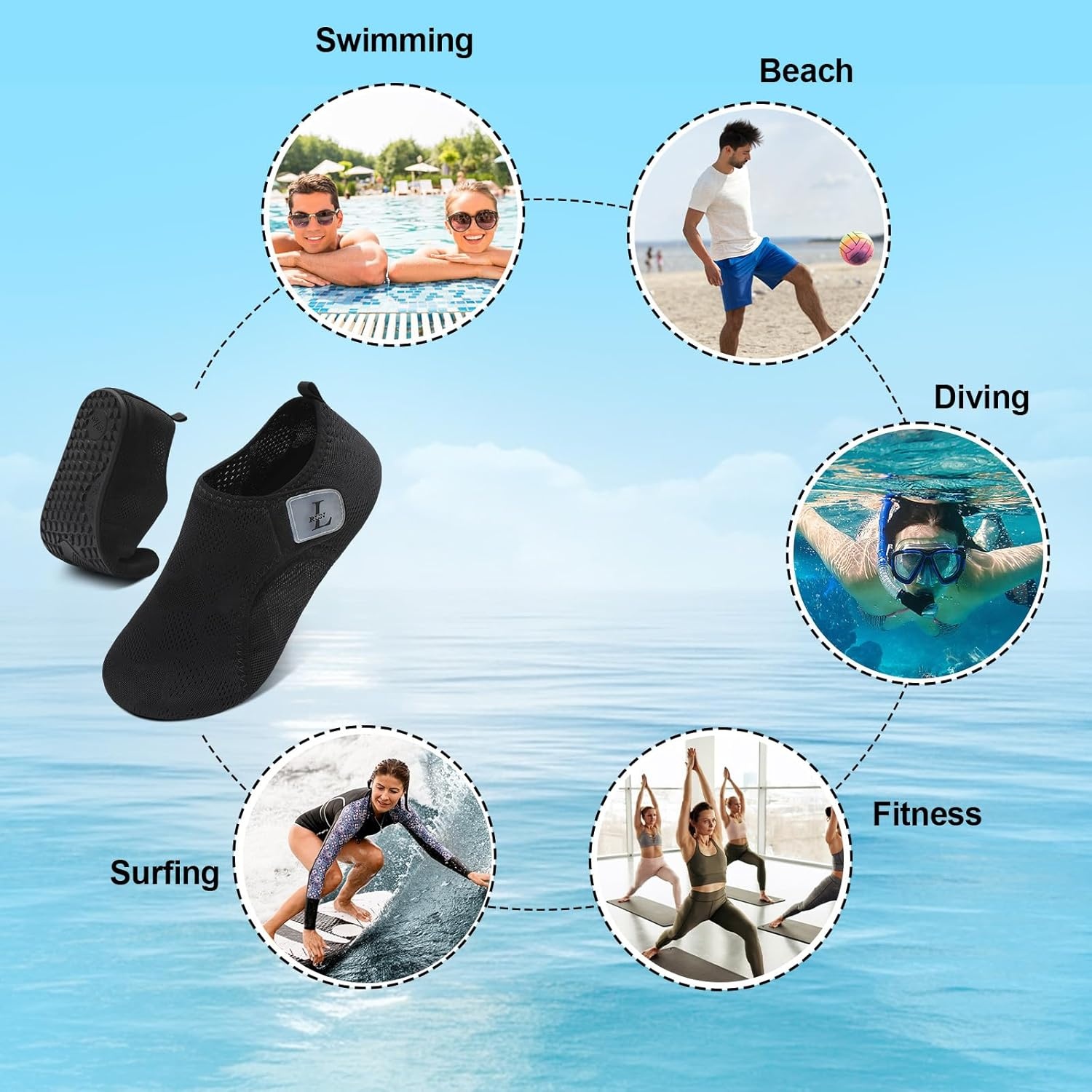 image:imageLRUN Mens Womens Quick Dry Barefoot Water Shoes NonSlip Beach Pool Shoes Breathable Surf Kayak Yoga SneakersBlack