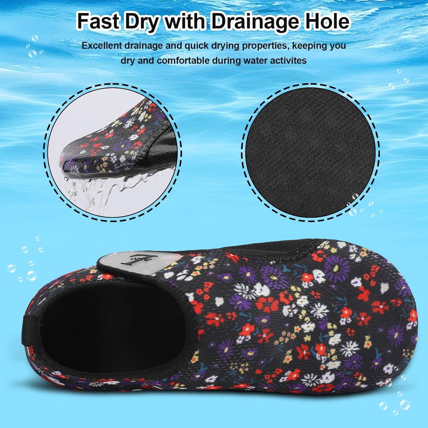 image:imageLRUN Mens Womens Quick Dry Barefoot Water Shoes NonSlip Beach Pool Shoes Breathable Surf Kayak Yoga SneakersBlack Flowers