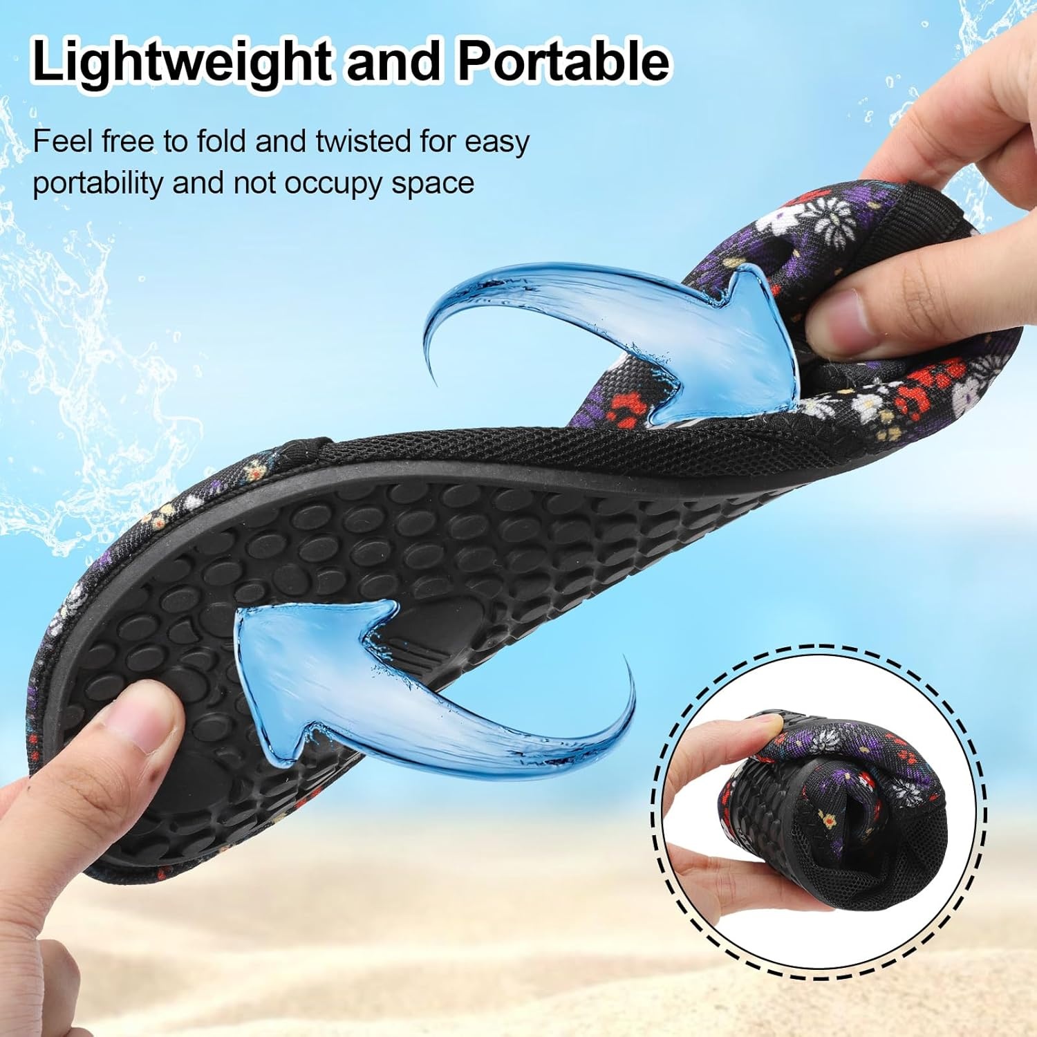 image:imageLRUN Mens Womens Quick Dry Barefoot Water Shoes NonSlip Beach Pool Shoes Breathable Surf Kayak Yoga SneakersBlack Flowers