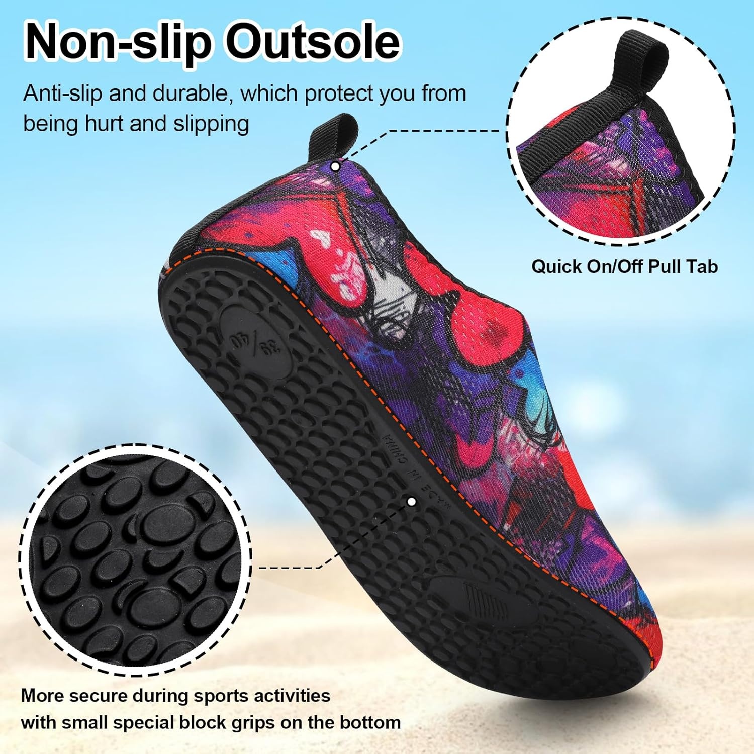 image:imageLRUN Mens Womens Quick Dry Barefoot Water Shoes NonSlip Beach Pool Shoes Breathable Surf Kayak Yoga SneakersBlackRed