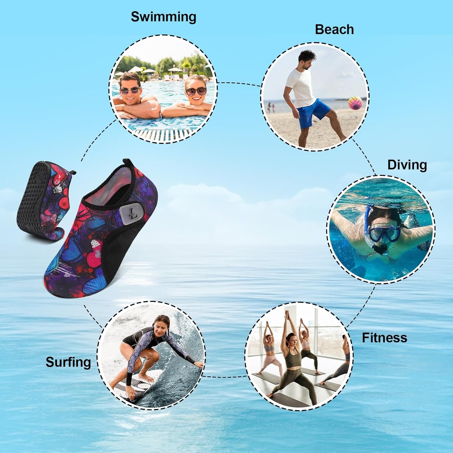 image:imageLRUN Mens Womens Quick Dry Barefoot Water Shoes NonSlip Beach Pool Shoes Breathable Surf Kayak Yoga SneakersBlackRed