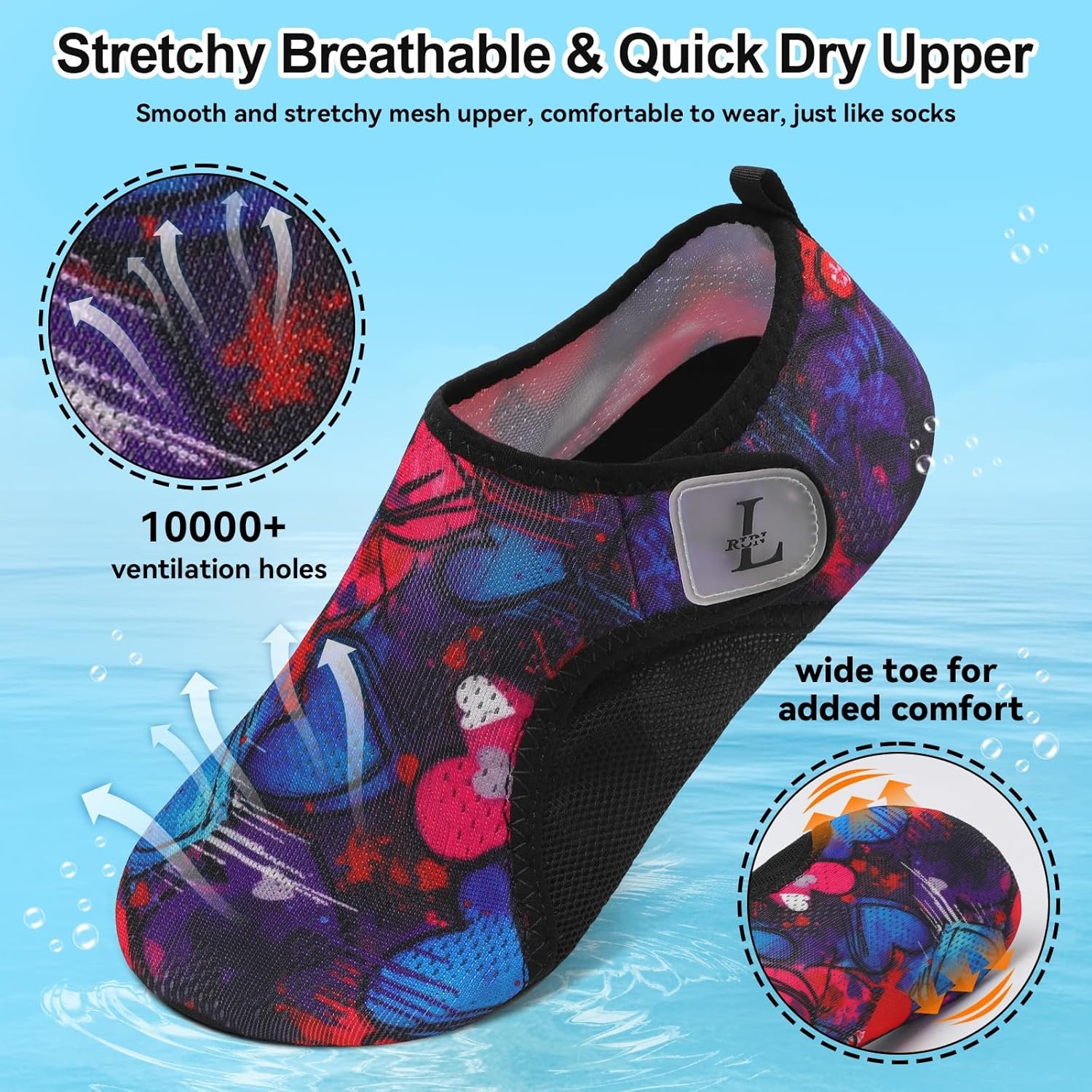 image:imageLRUN Mens Womens Quick Dry Barefoot Water Shoes NonSlip Beach Pool Shoes Breathable Surf Kayak Yoga SneakersBlackRed