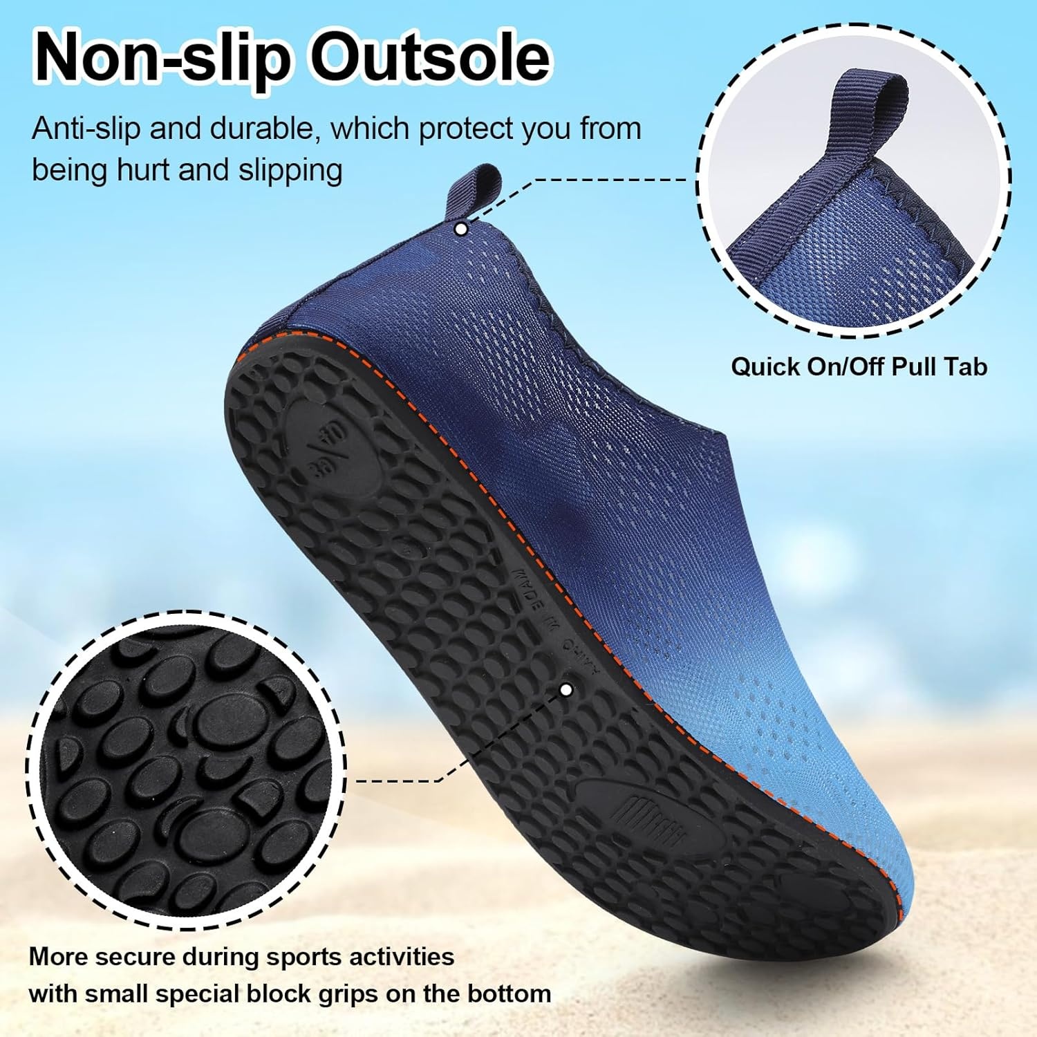 image:imageLRUN Mens Womens Quick Dry Barefoot Water Shoes NonSlip Beach Pool Shoes Breathable Surf Kayak Yoga SneakersBlue Navy