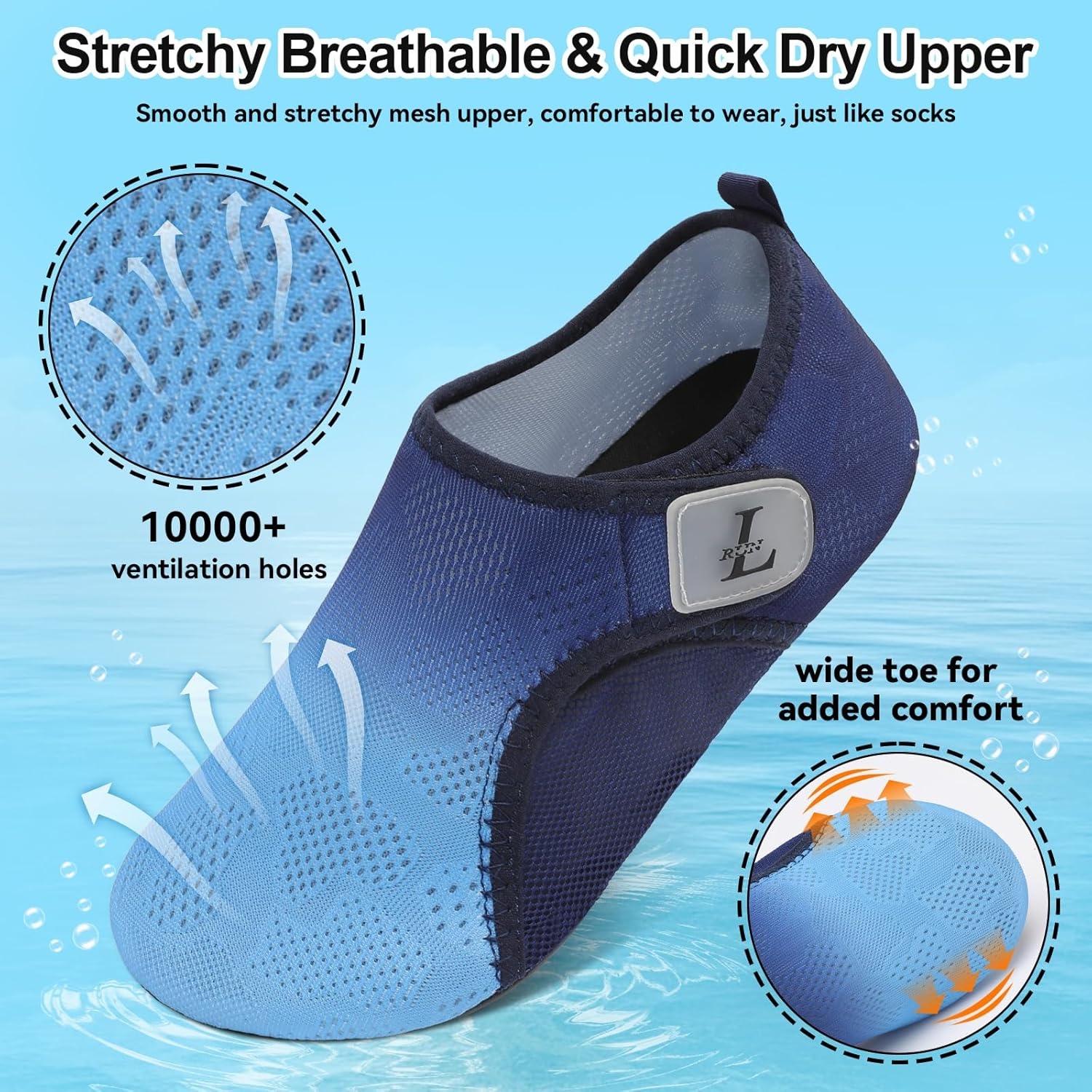 image:imageLRUN Mens Womens Quick Dry Barefoot Water Shoes NonSlip Beach Pool Shoes Breathable Surf Kayak Yoga SneakersBlue Navy
