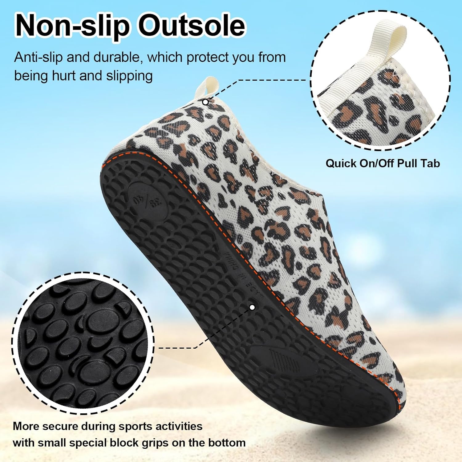 image:imageLRUN Mens Womens Quick Dry Barefoot Water Shoes NonSlip Beach Pool Shoes Breathable Surf Kayak Yoga SneakersLeopard
