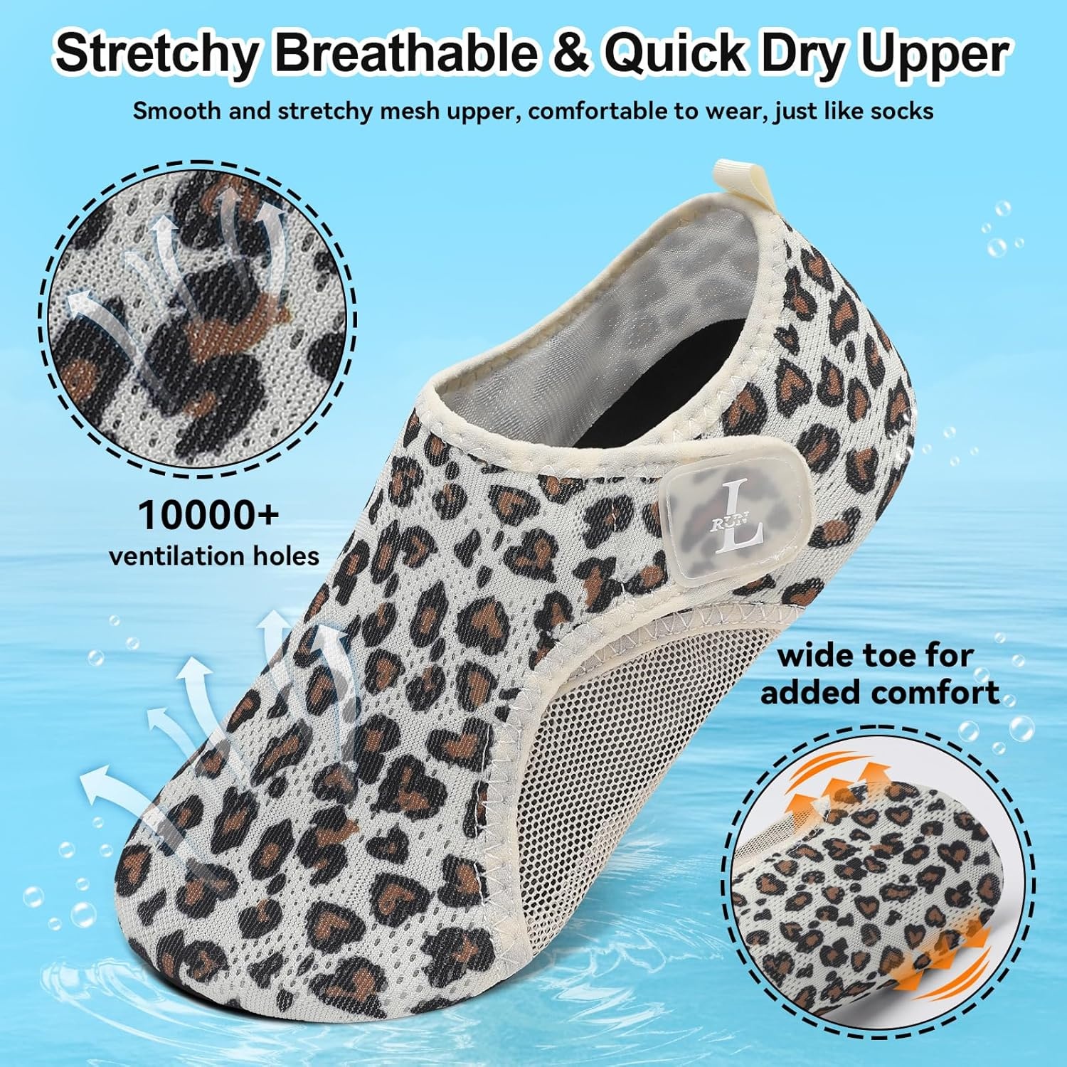 image:imageLRUN Mens Womens Quick Dry Barefoot Water Shoes NonSlip Beach Pool Shoes Breathable Surf Kayak Yoga SneakersLeopard