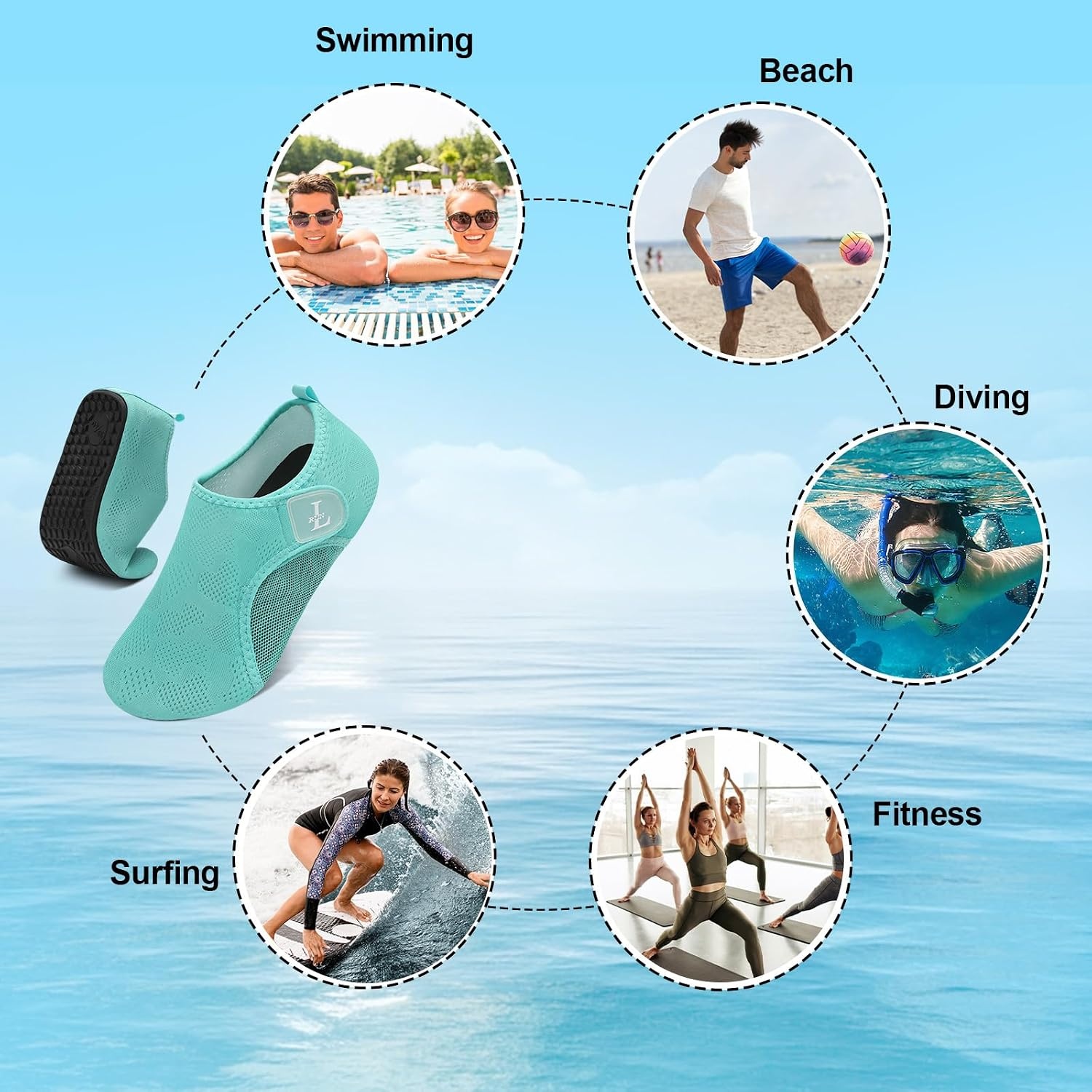 image:imageLRUN Mens Womens Quick Dry Barefoot Water Shoes NonSlip Beach Pool Shoes Breathable Surf Kayak Yoga SneakersLight Green